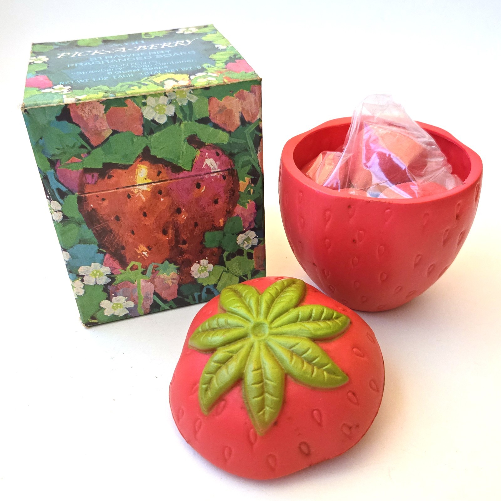 Vintage 1970’s Avon PICK-A-BERRY Strawberry Fragranced Soaps Container with Box