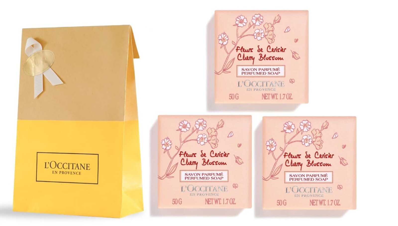 3 PC L’Occitane En Provence Cherry Blossom Perfumed Soap 3 X 1.7 oz New in Bag