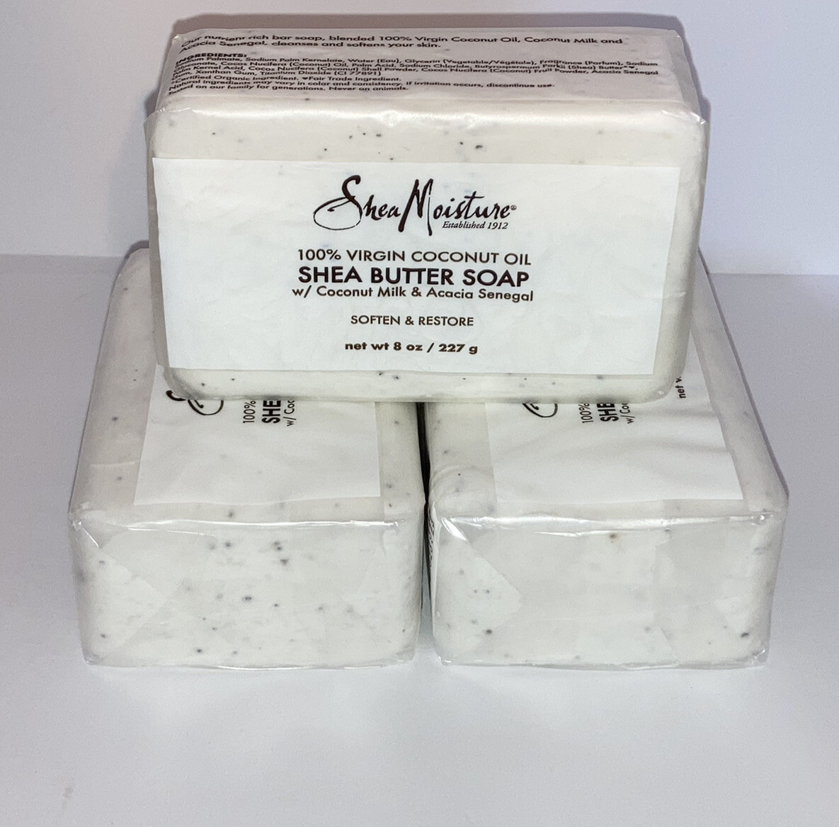 3X Shea Moisture 100% Virgin Coconut Oil W/ Coconut Milk Acacia Senegal Bar Soap