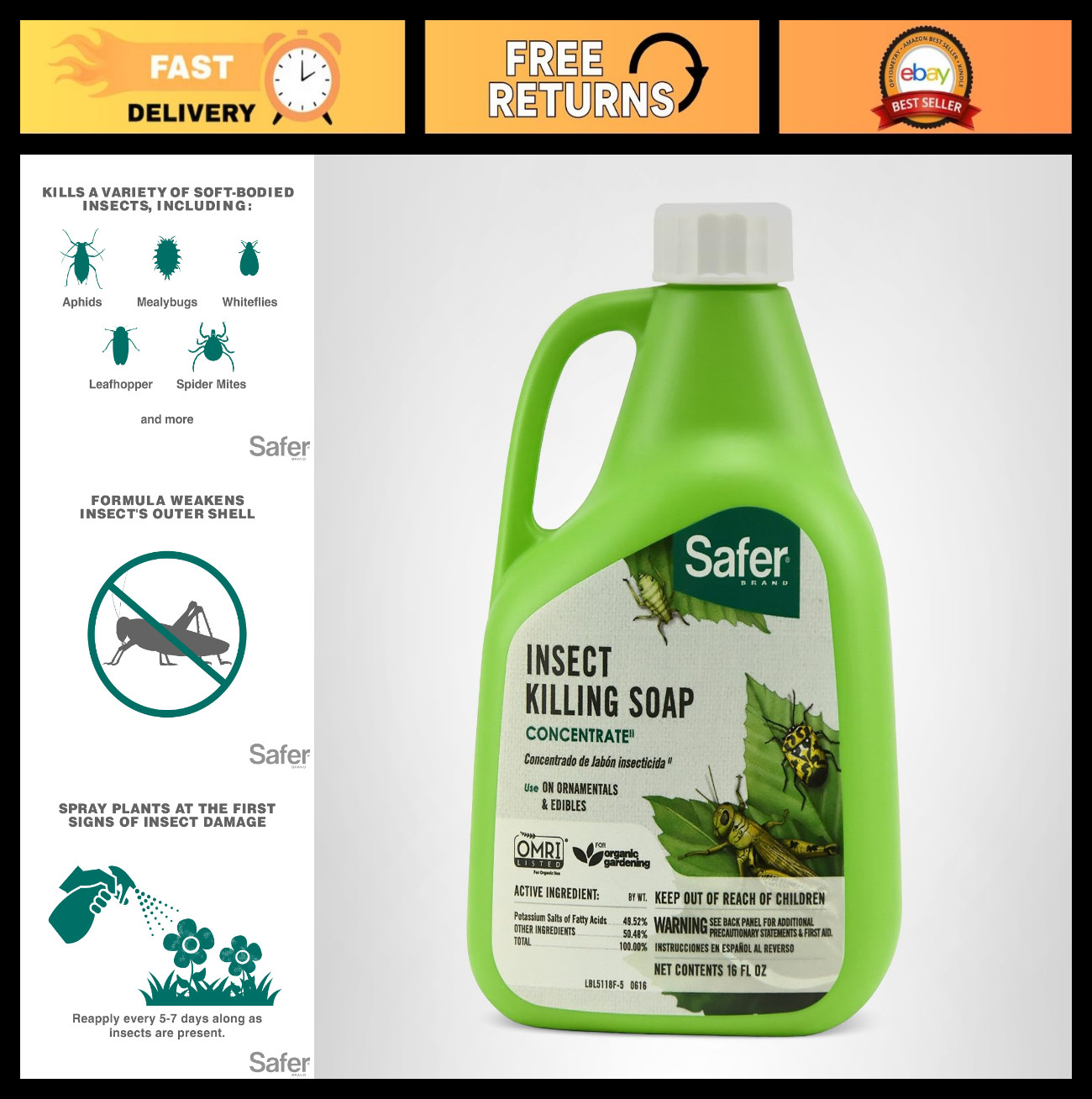 Insecticidal Soap Concentrate for Plants – Kills Aphids, Whiteflies, Thrips & Mi