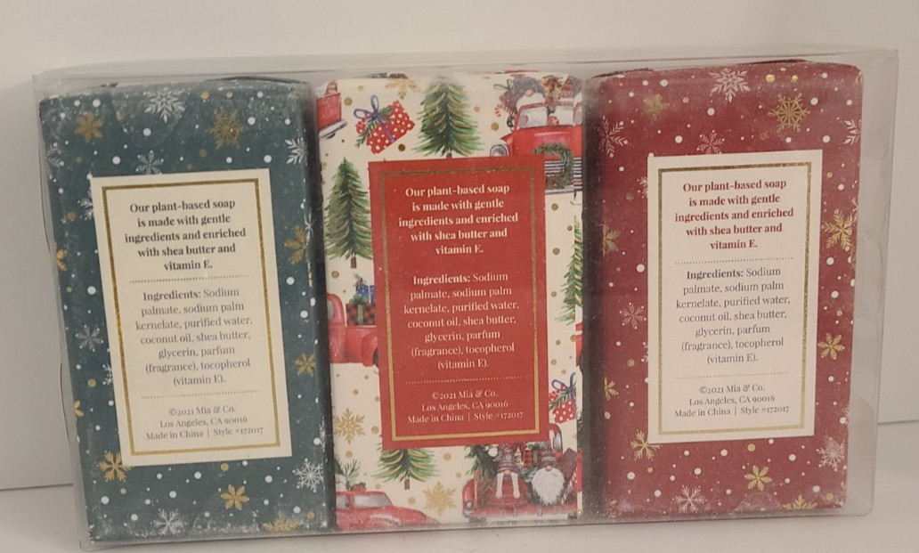 Box of 3: 7 oz Mia & Co Winter Pine Luxury Plant Based Soap Gnome Themed Wrapper