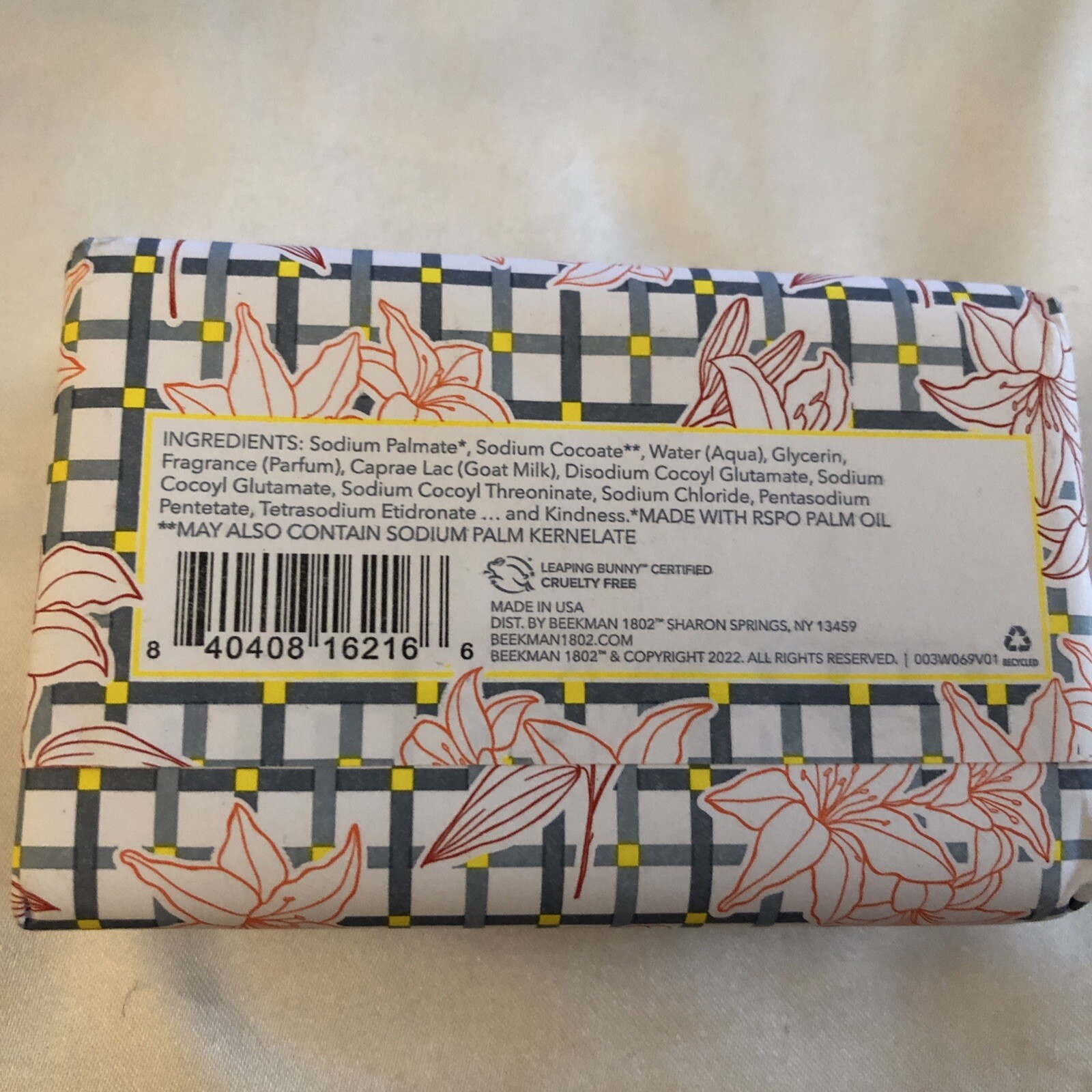 BEEKMAN 1802 Amber Sunset Lily Goat Milk Bar Soap 255g Jumbo Sealed NIB