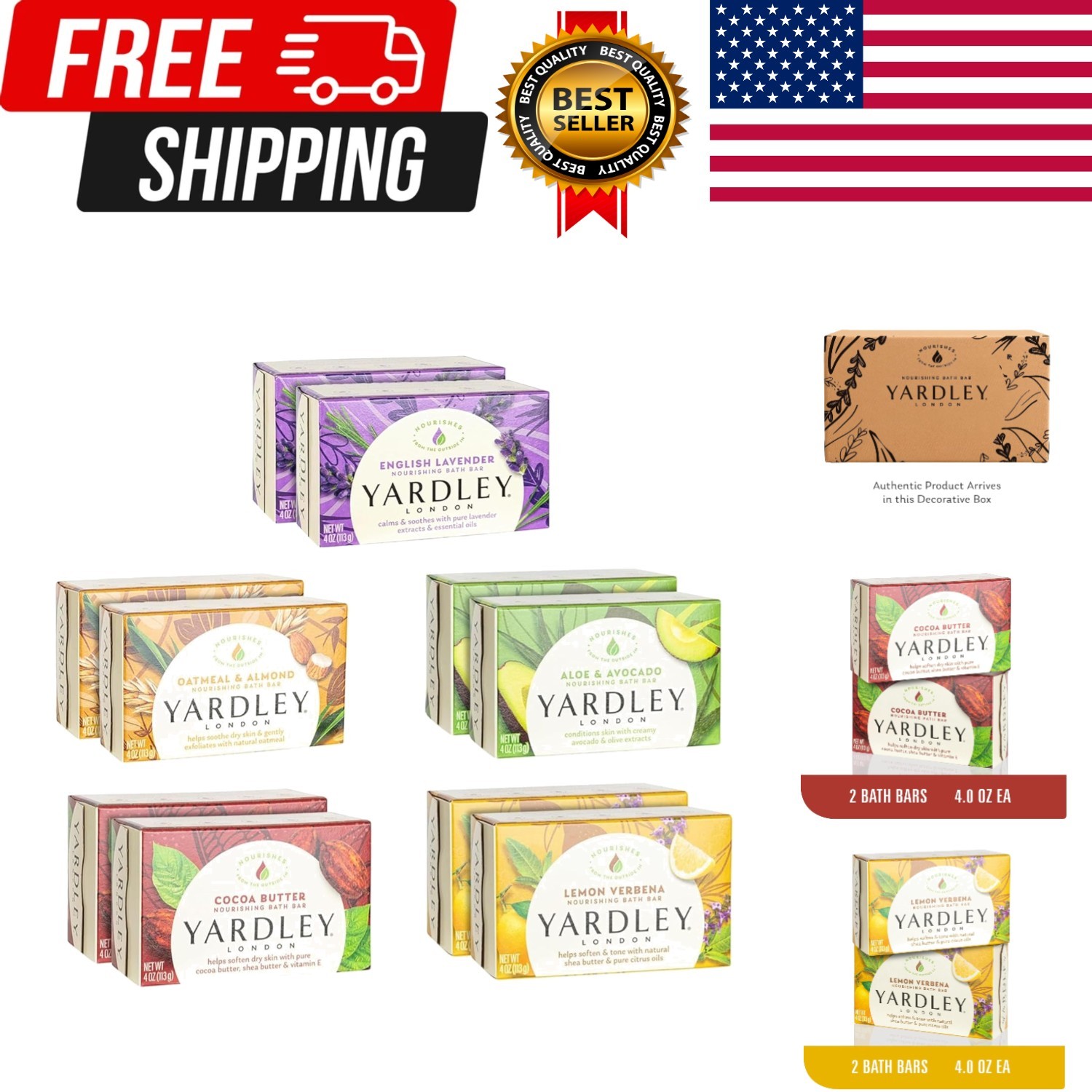 Soap Bath Bar Bundle – 10 Bars: English Lavender, Oatmeal and Almond, Aloe an…