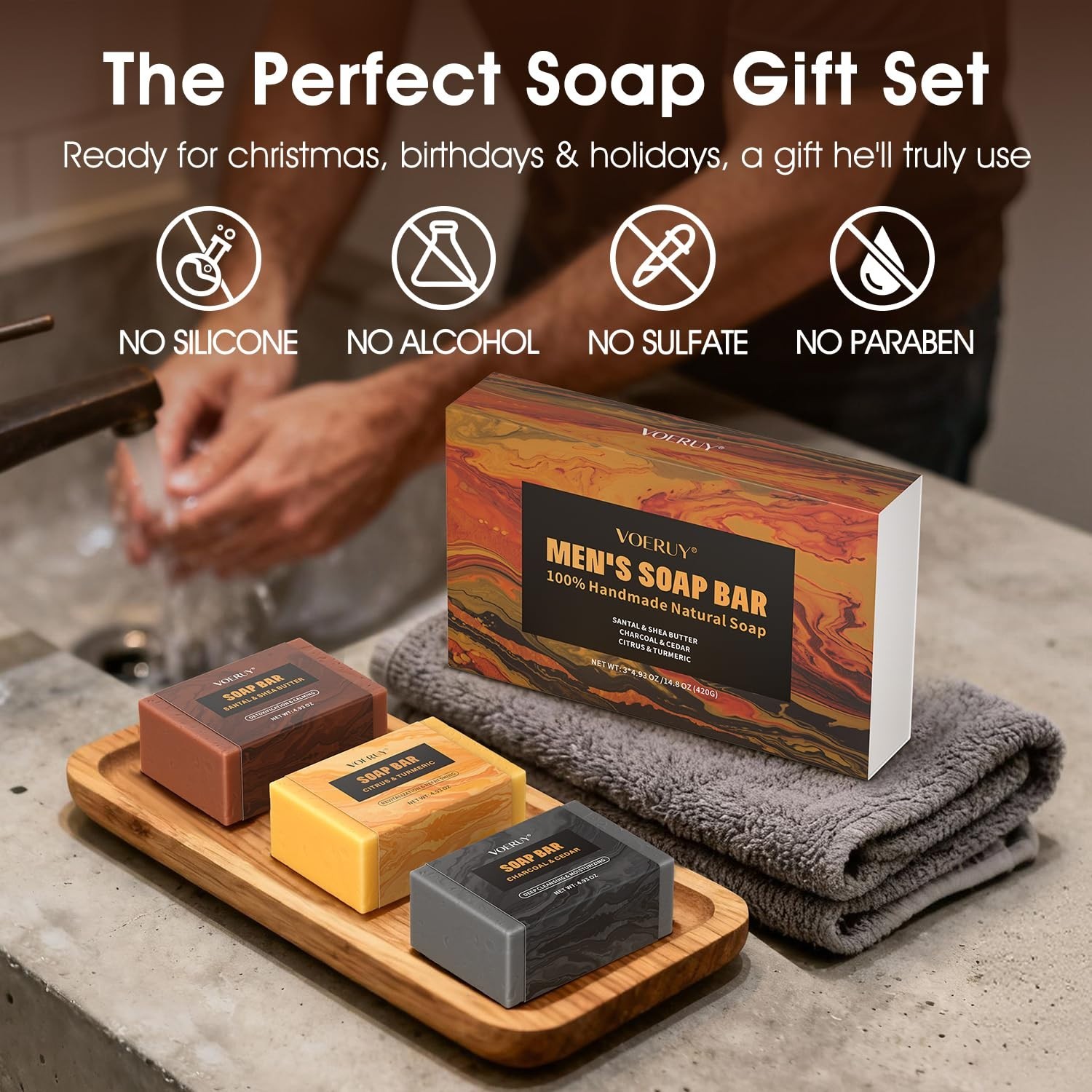 Mens Bar Soap, Natural Handmade Mens Soaps for Face, Body, Hands & Shave, Dee…