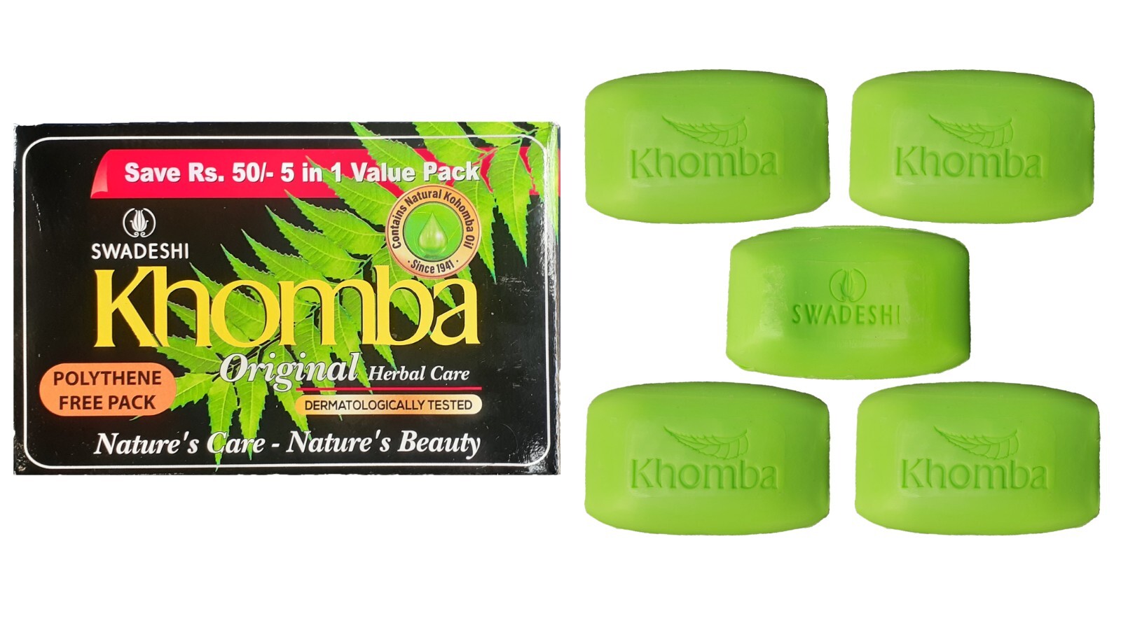 5-Pack Khomba Herbal Soap: Pure, Natural Ayurvedic Cleanse with Margosa Oil