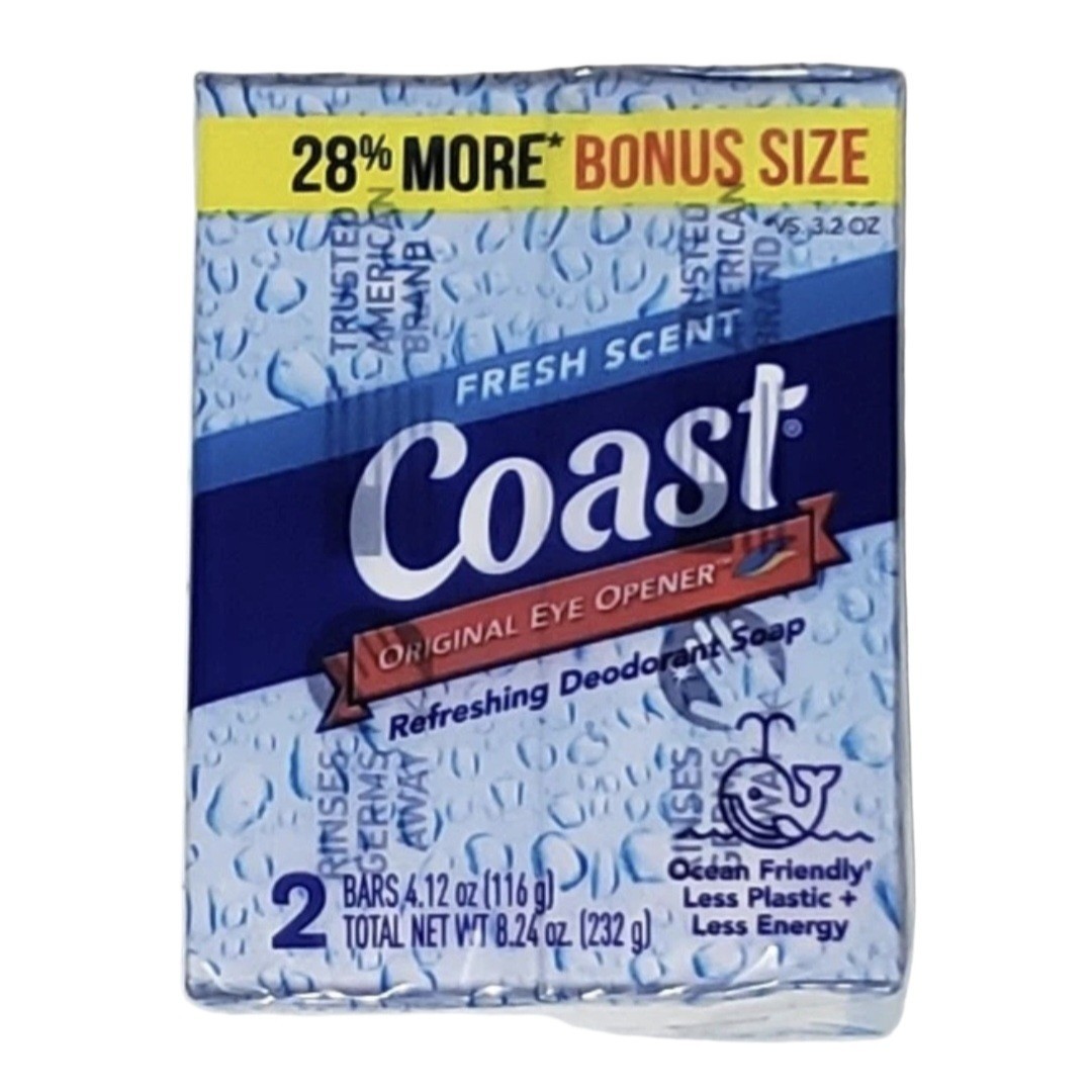 🆕 Coast 🐳 (2-Bars) 4 Oz. FRESH SCENT The Eye Opener Refreshing Deodorant Soap.