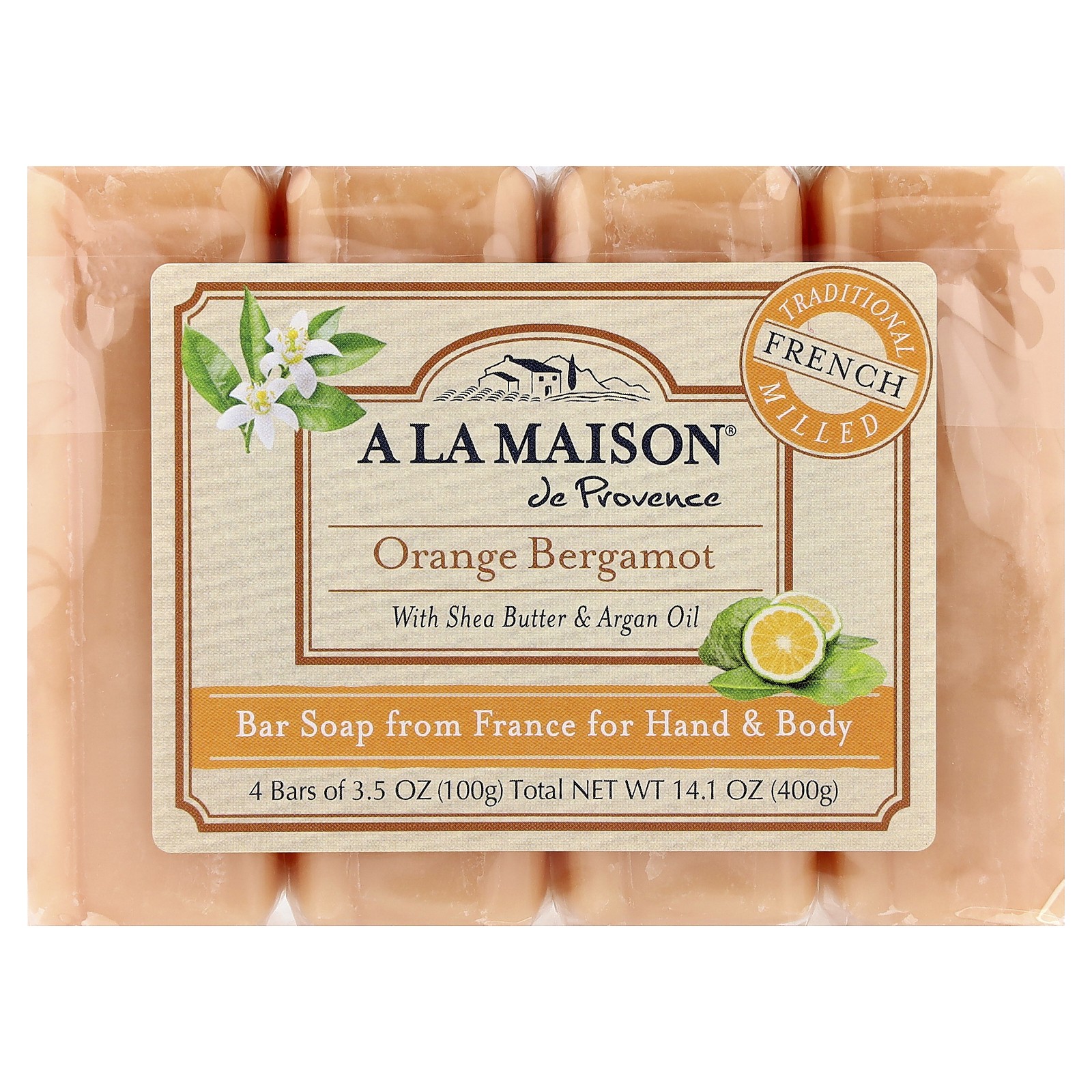 Hand & Body Bar Soap, Orange Bergamot, 4 Bars, 3.5 oz (100 g) Each