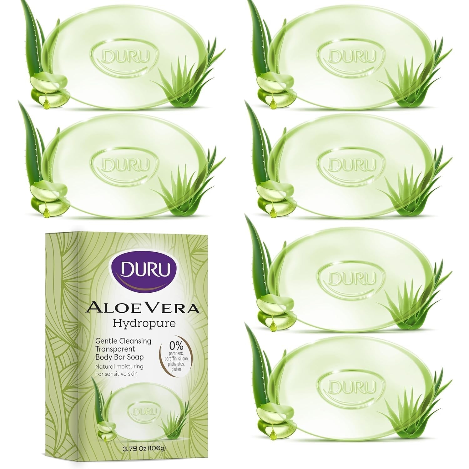 Aloe Vera Glycerin Soap Bars – Moisturizing, Vegan, Sensitive Skin – Pack of 6