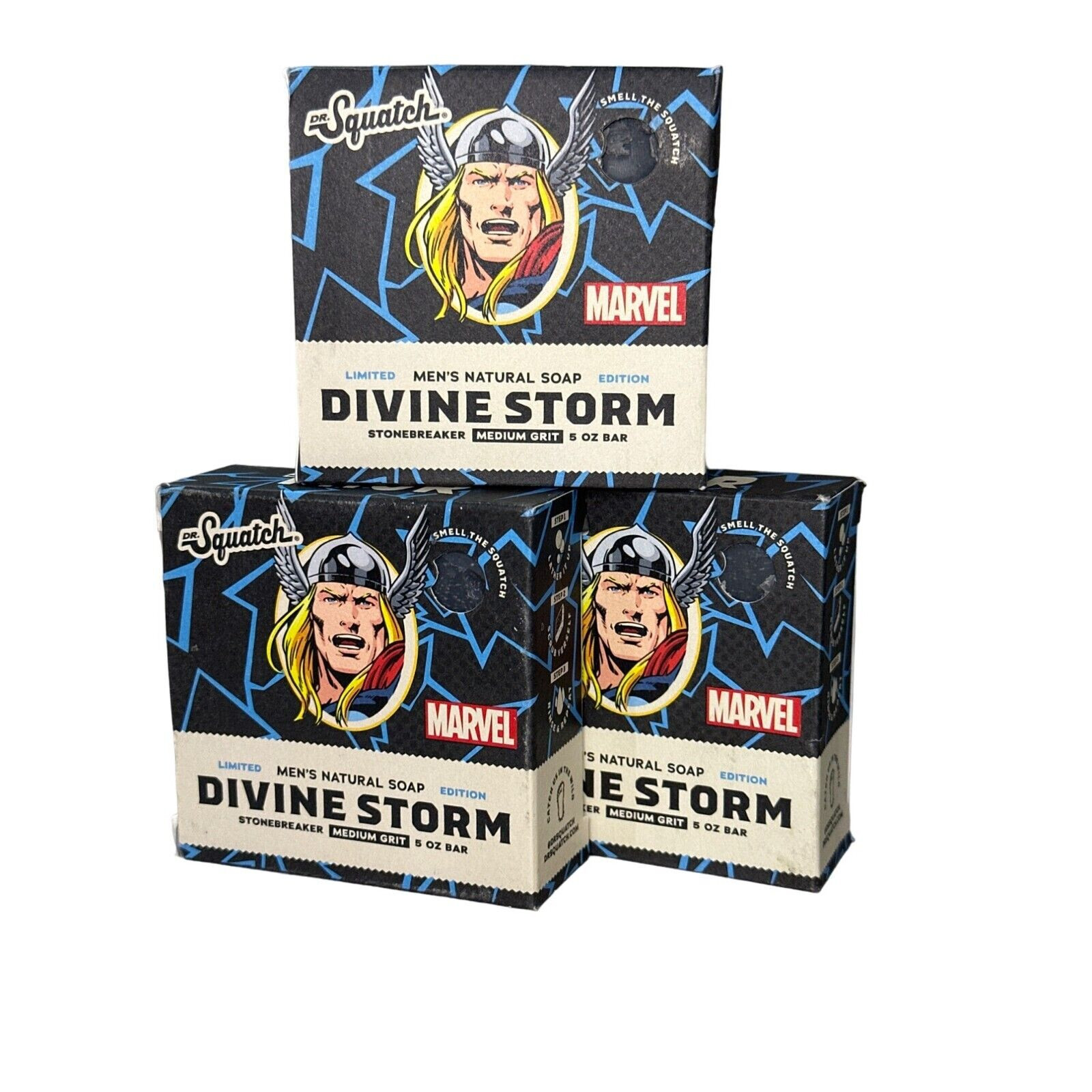 3 Pack: Dr. Squatch Natural Soap Divine Storm Bar Medium Grit 5 oz ea