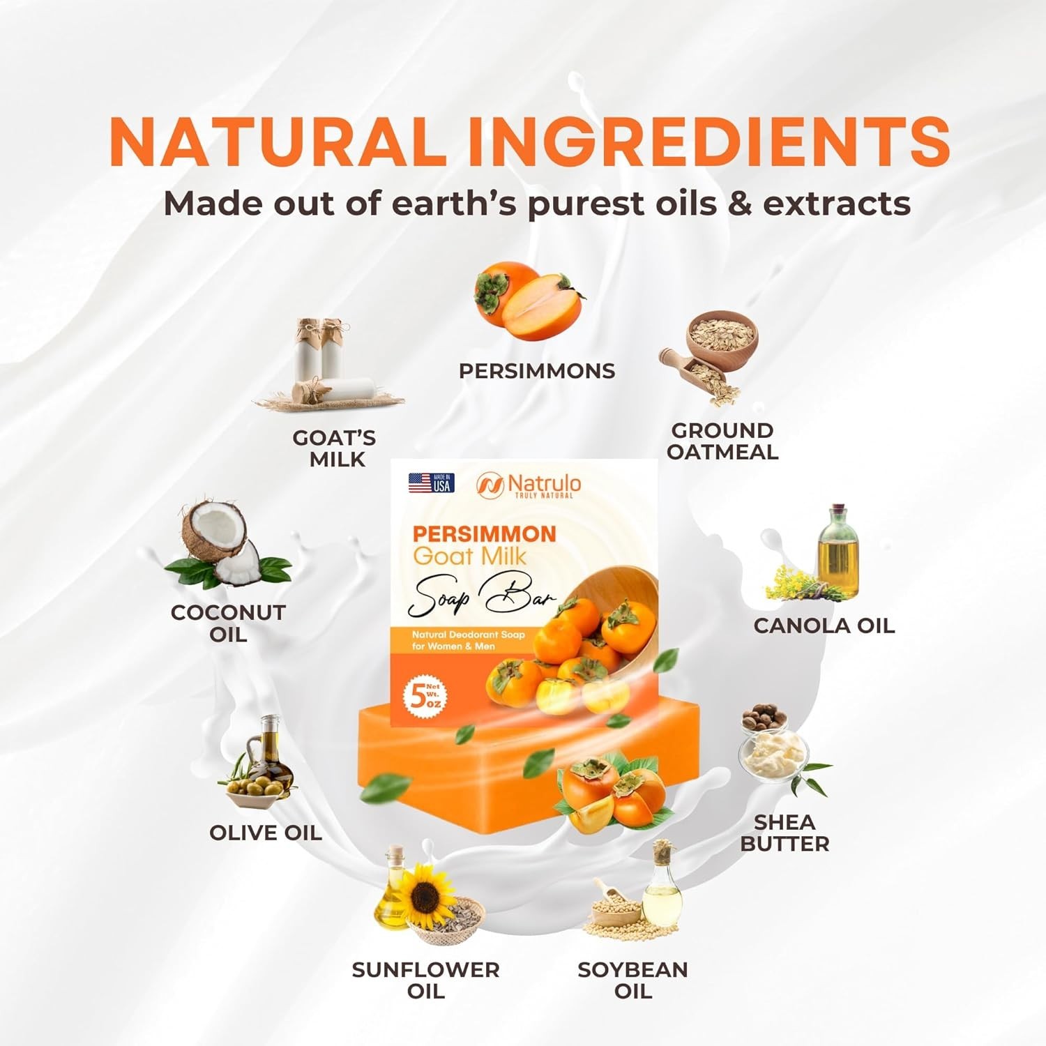 Natrulo Persimmon Soap Bar Goat Milk Deodorizing Body Wash Natural 5oz USA