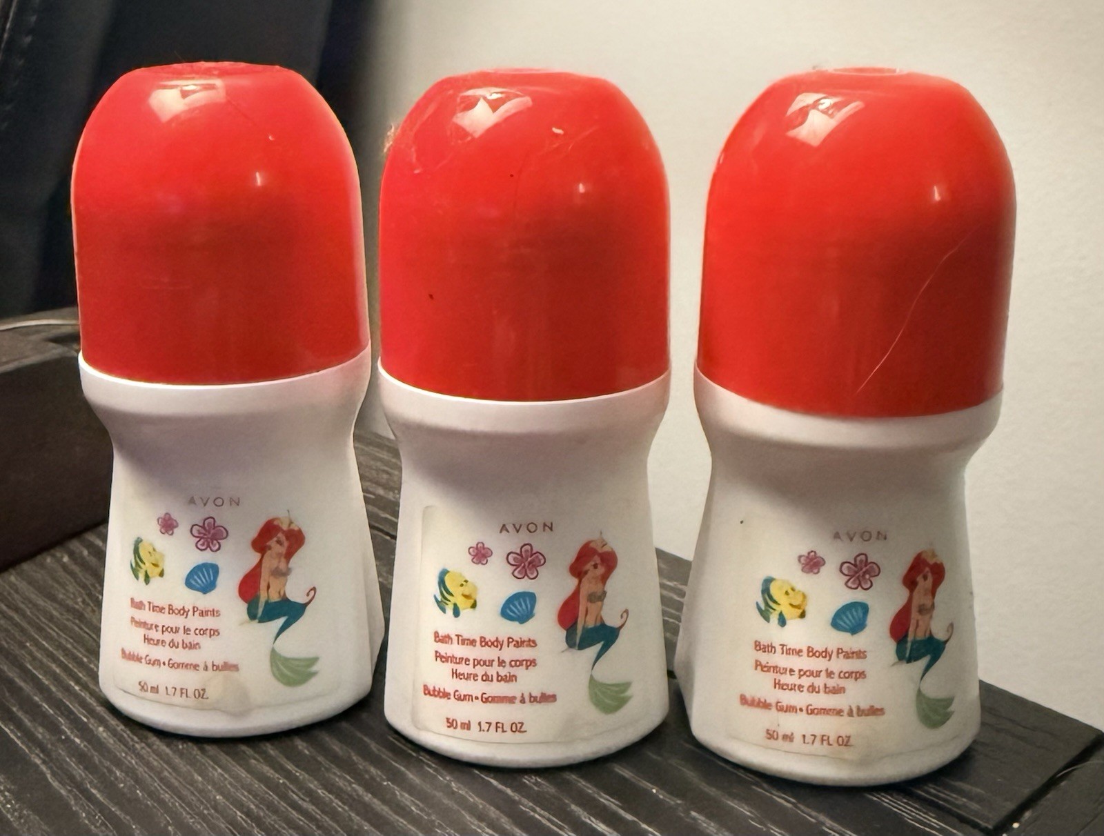 3x Avon Bath Time Body Paints Ariel The Little Mermaid Bubble Gum 1.7 oz / 50 ml