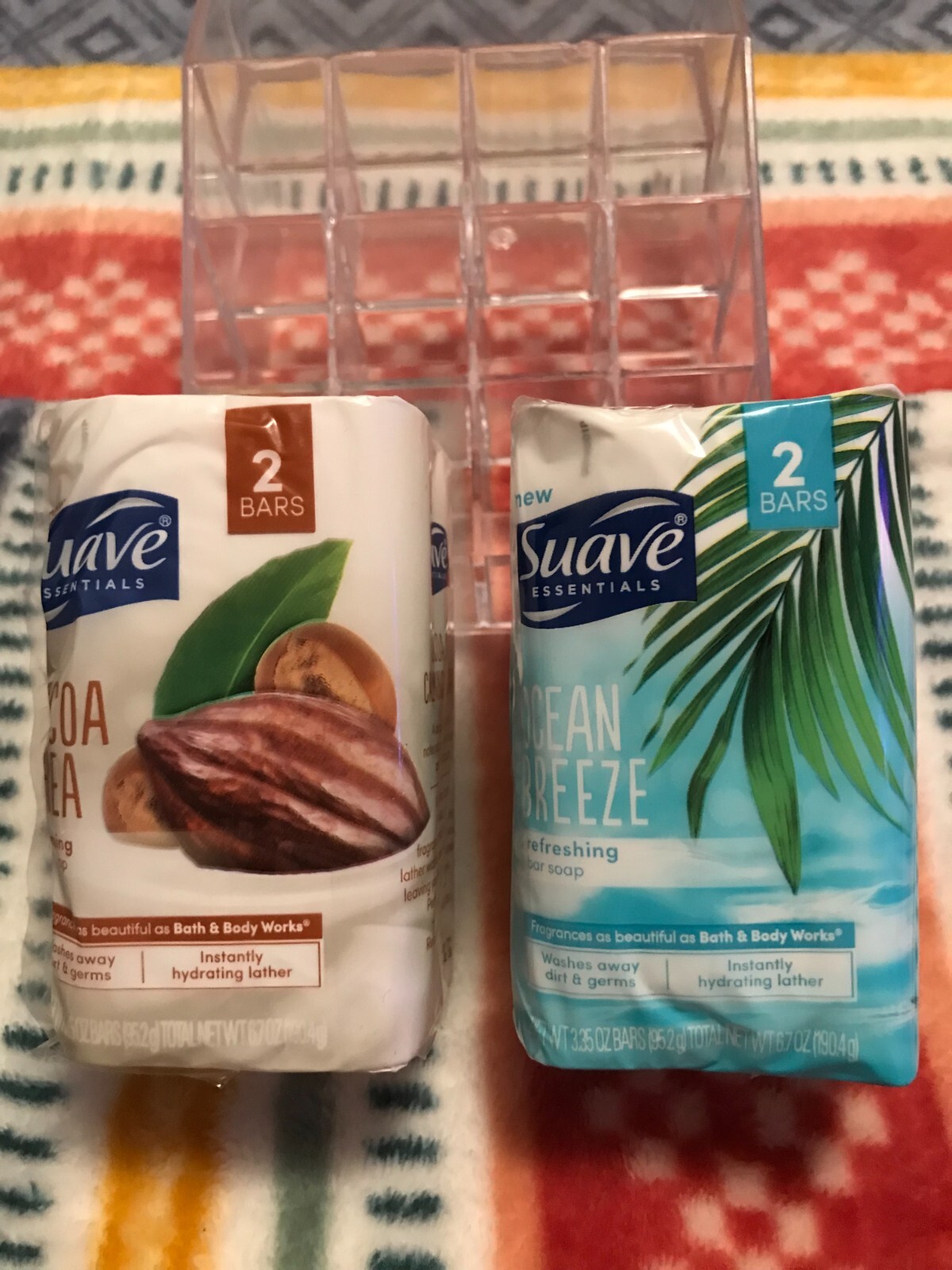 Suave Ocean Breeze Refreshing or Cocoa Shea Calming Bar Soap 4@3.35 Oz