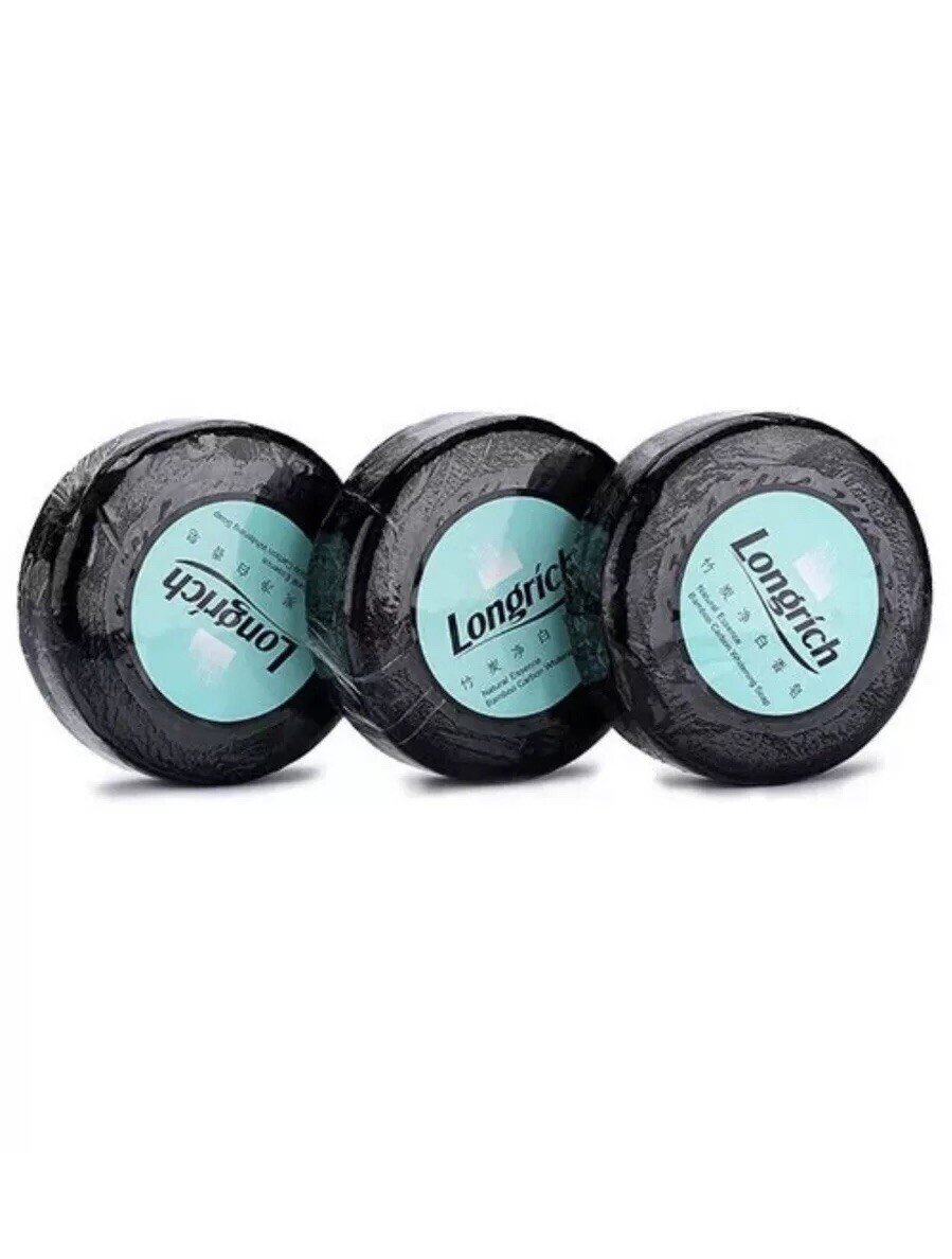 Longrich Natural Essence Bamboo Charcoal Brightening Black Soap,Acne Cure 100gx3