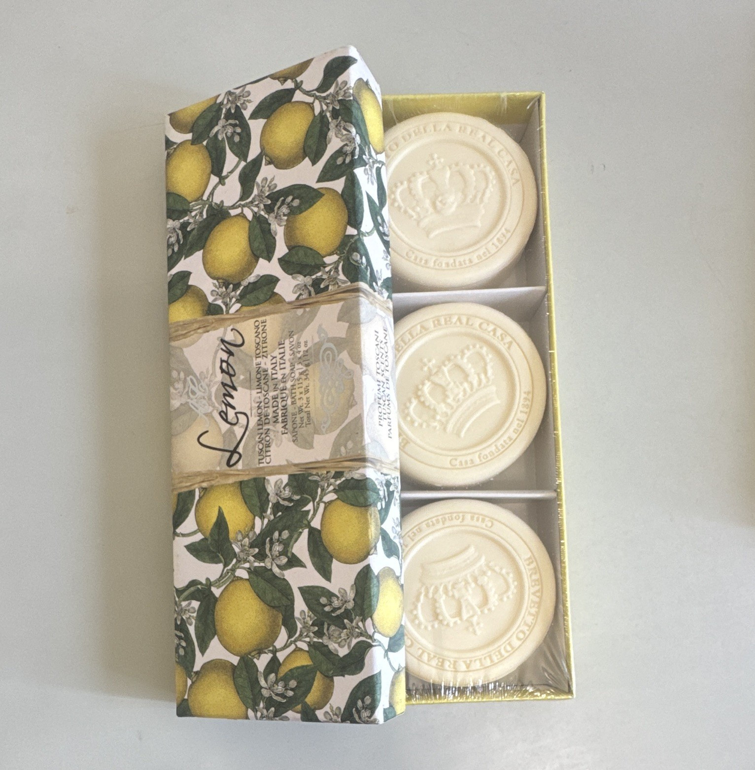 Saponerie Mario Fissi Tuscan Lemon Bath Soap Bars 3 Pack 4 oz Each Italy