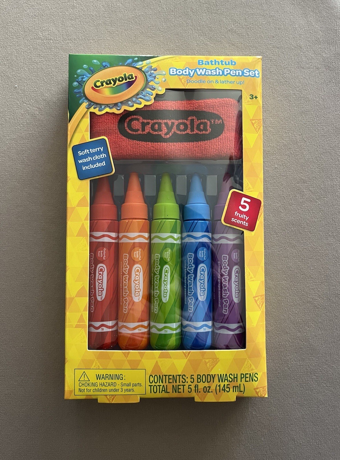 Crayola Bathtub Body Wash Pen Set, 5 Fruity Scents & Wash Cloth, New In Box