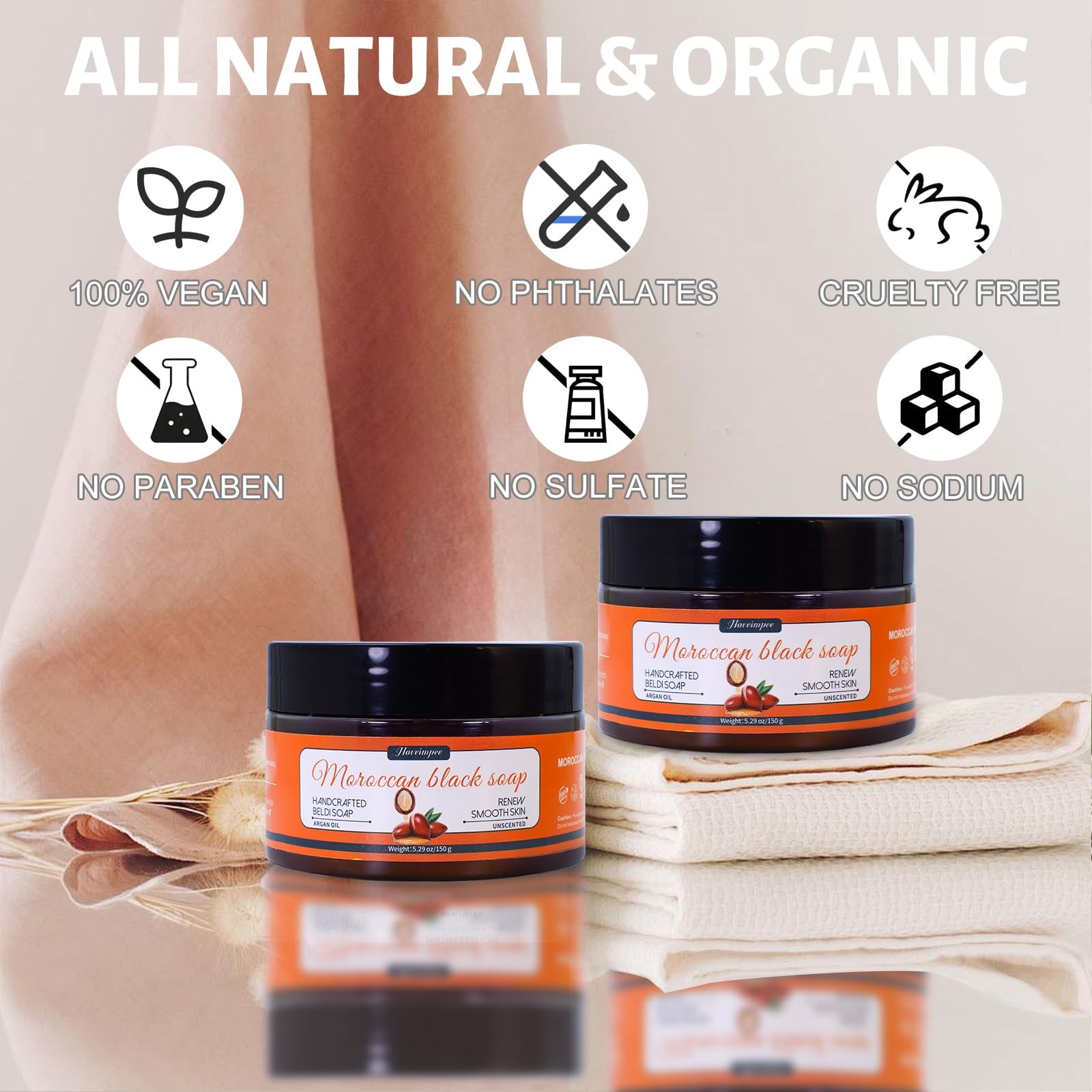2 Pack Organic Moroccan Black Soap Soften 5.29 Ounce (Pack of 2), dark brown