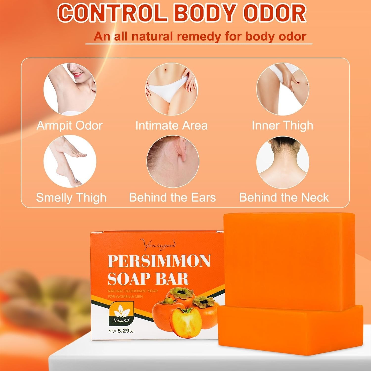 2 PCS Handmade Persimmon Soap Bars for Natural Odor Control & Deep Cleansing
