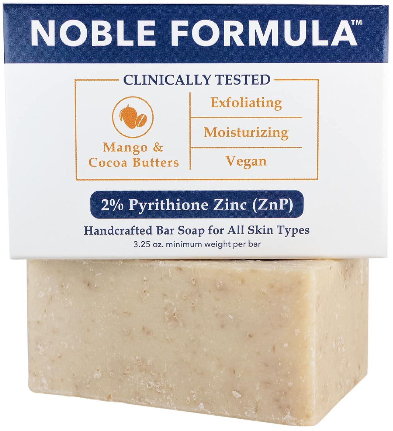 2% Pyrithione Zinc (Znp) Bar Soap, Vegan Mango and Cocoa Butter for All Skin Typ