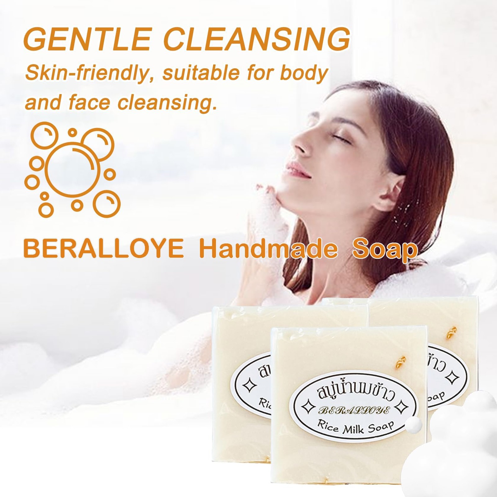3PCS Vegan Rice Soap for Body & , Gentle Long-lasting Moisturizing for All Sk…