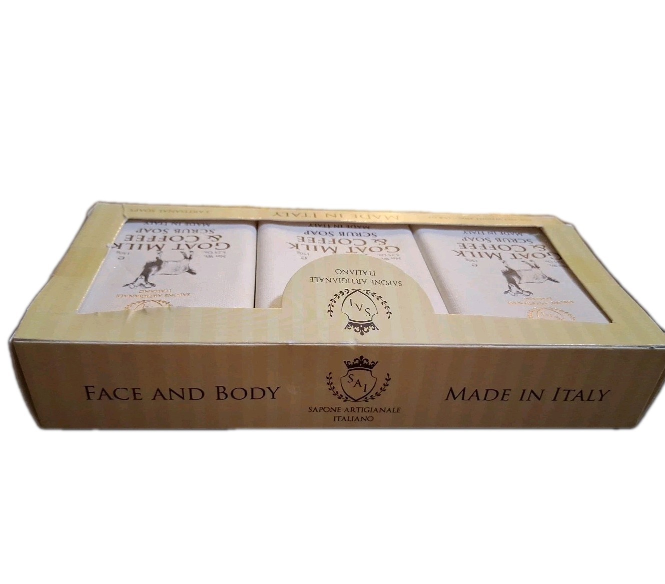 3-Pack Italian Artisan Goat Milk & Coffee Scrub Soap Bar NIB Made in Italy