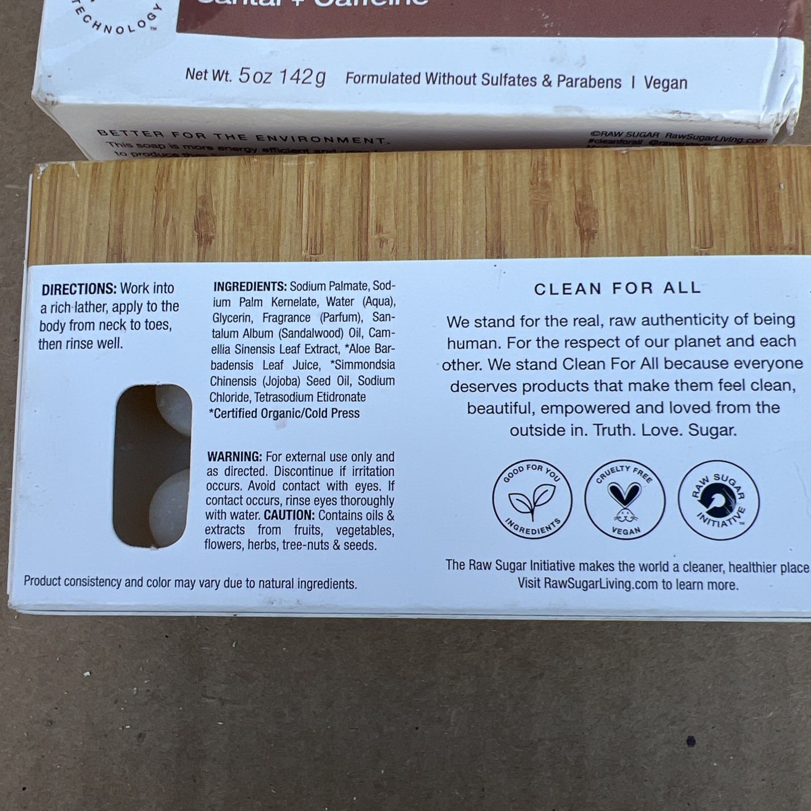 RAW SUGAR Eco Body Bar, SANTAL + CAFFEINE 5 oz (Lot of 2) VEGAN & DAILY SHIP