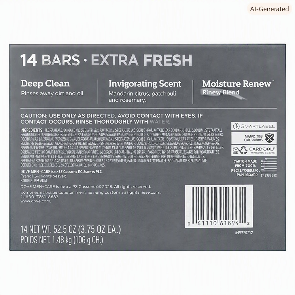 (14 PACK) DOVE MEN + CARE Bar 3 in 1 Cleanser for Body Face and Shaving