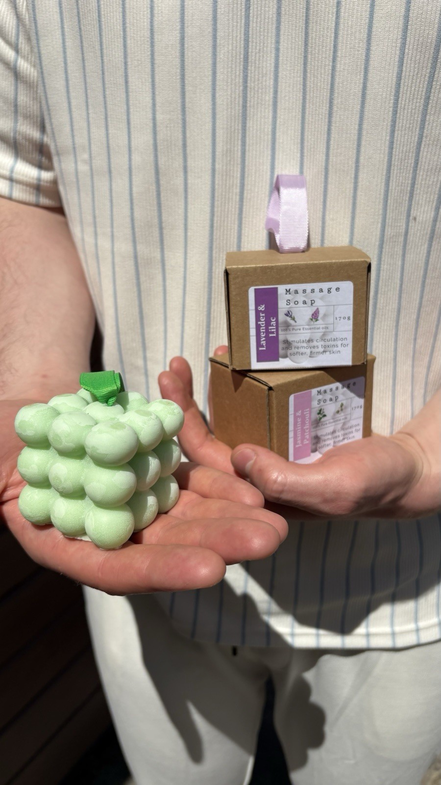 Handcrafted massage soap made with natural ingredients and pure essential oils