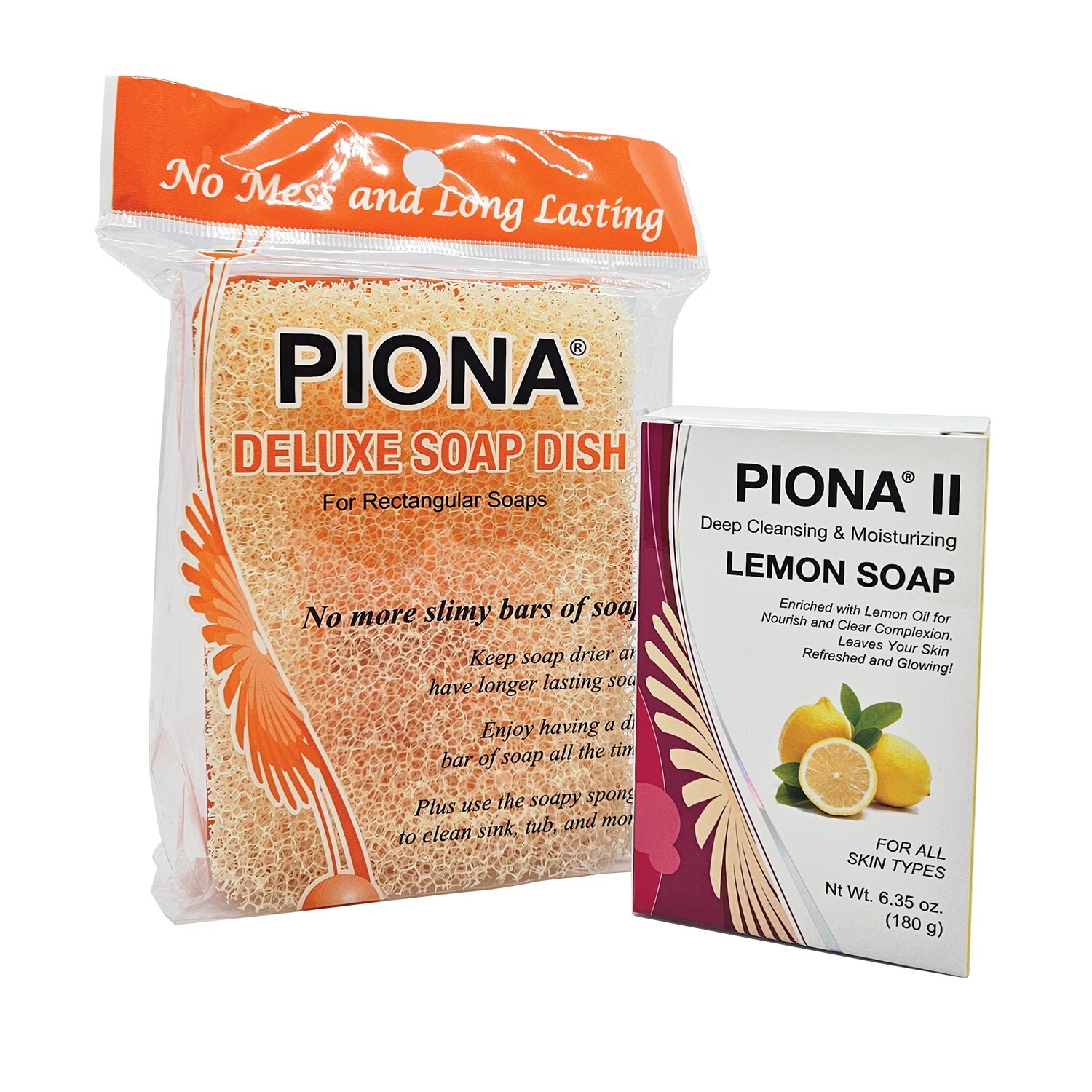 PIONA II Deep Cleansing & Moisturizing LEMON Soap 6.35 Oz. and Deluxe Soap Dish