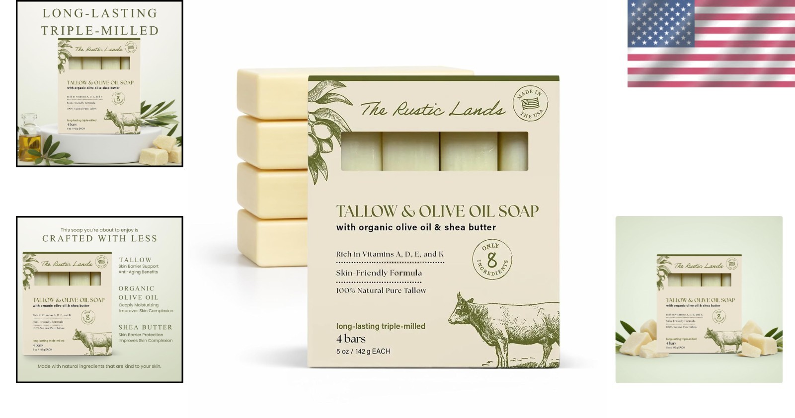 Nourishing 4-Pack of 5oz Tallow Soap Bars – Natural & Eco-Friendly Skincare