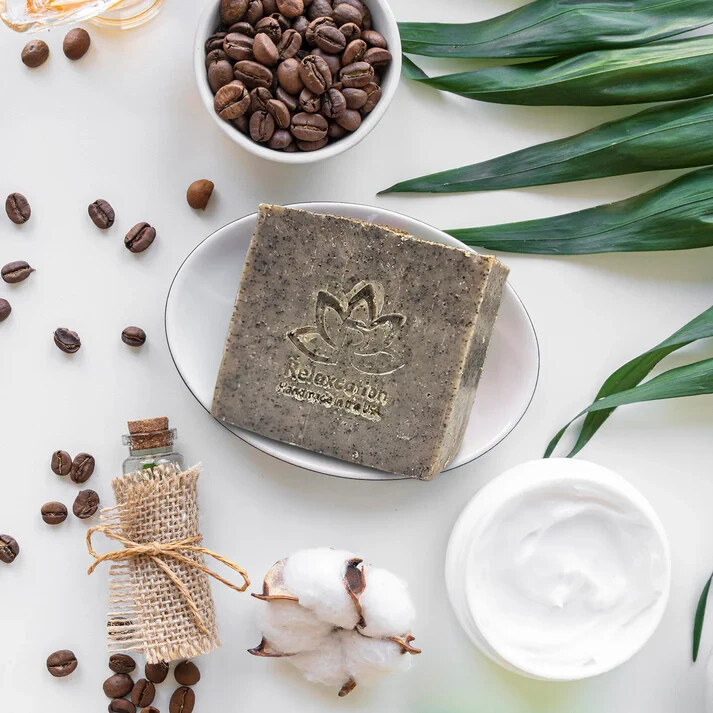 1 Vegan Cold Process Coffee Scrub Natural Soap Bar – Exfoliating, Square