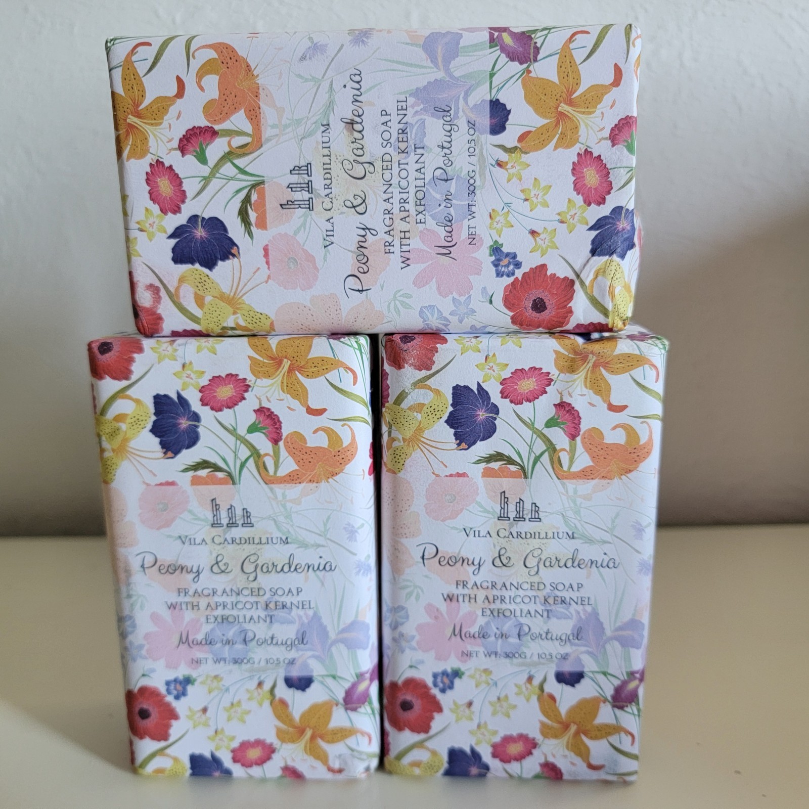 Vila Cardillium Peony & Gardenia Apricot Kernel 3 Bar Soaps 10.5 OZ EACH
