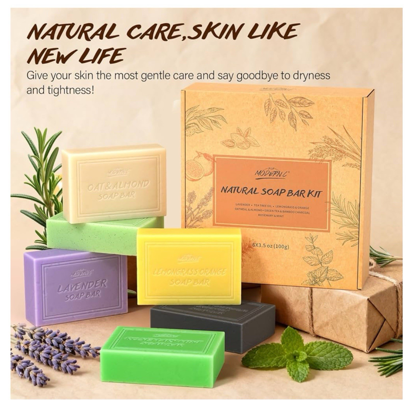 POP MODERN.C Natural Bar Soap Set for Men Women 6pcs Organic Soap ~ NWT
