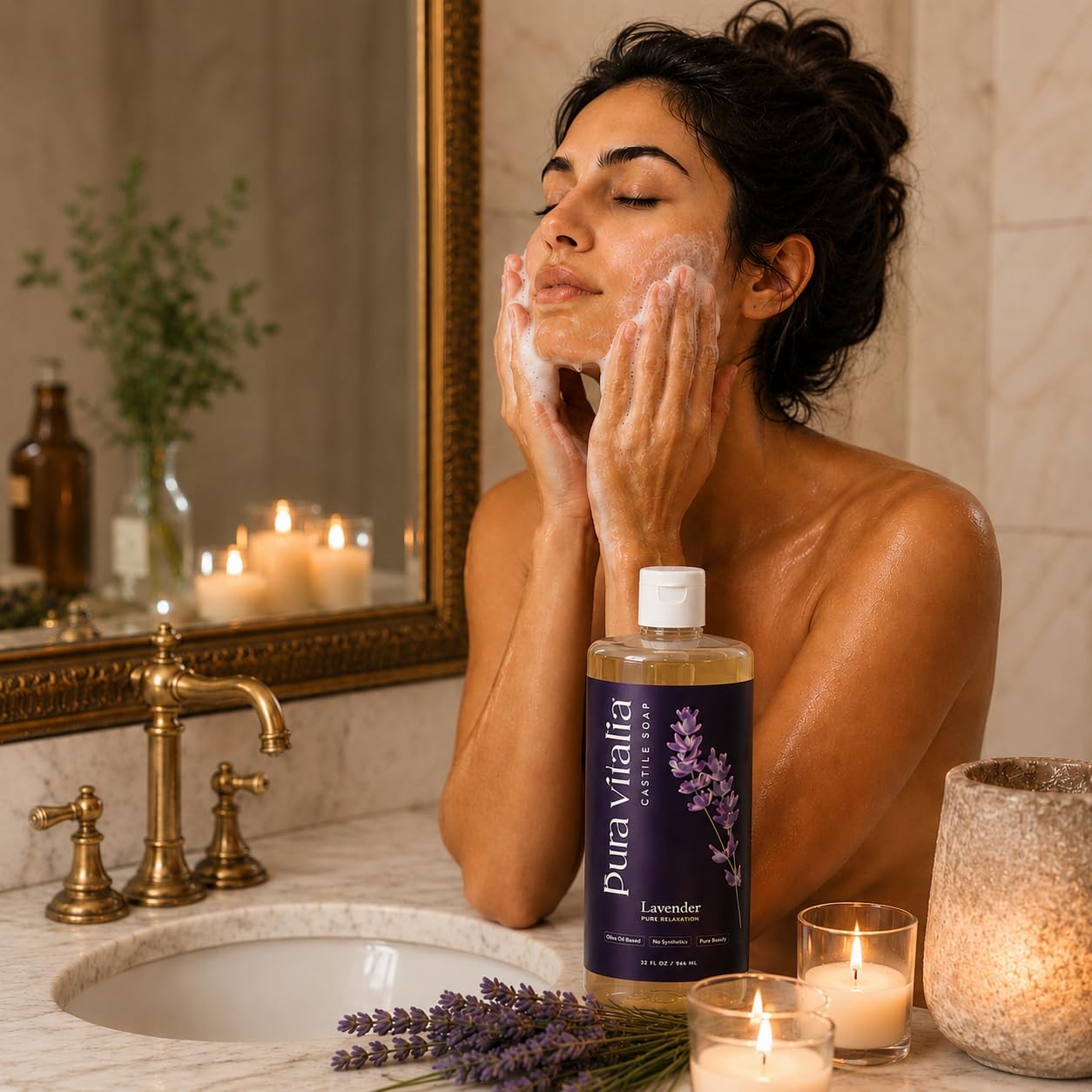 Pura Vitalia Lavender Organic Castile Soap Body Wash | 32 Fl Oz (Pack of 1)