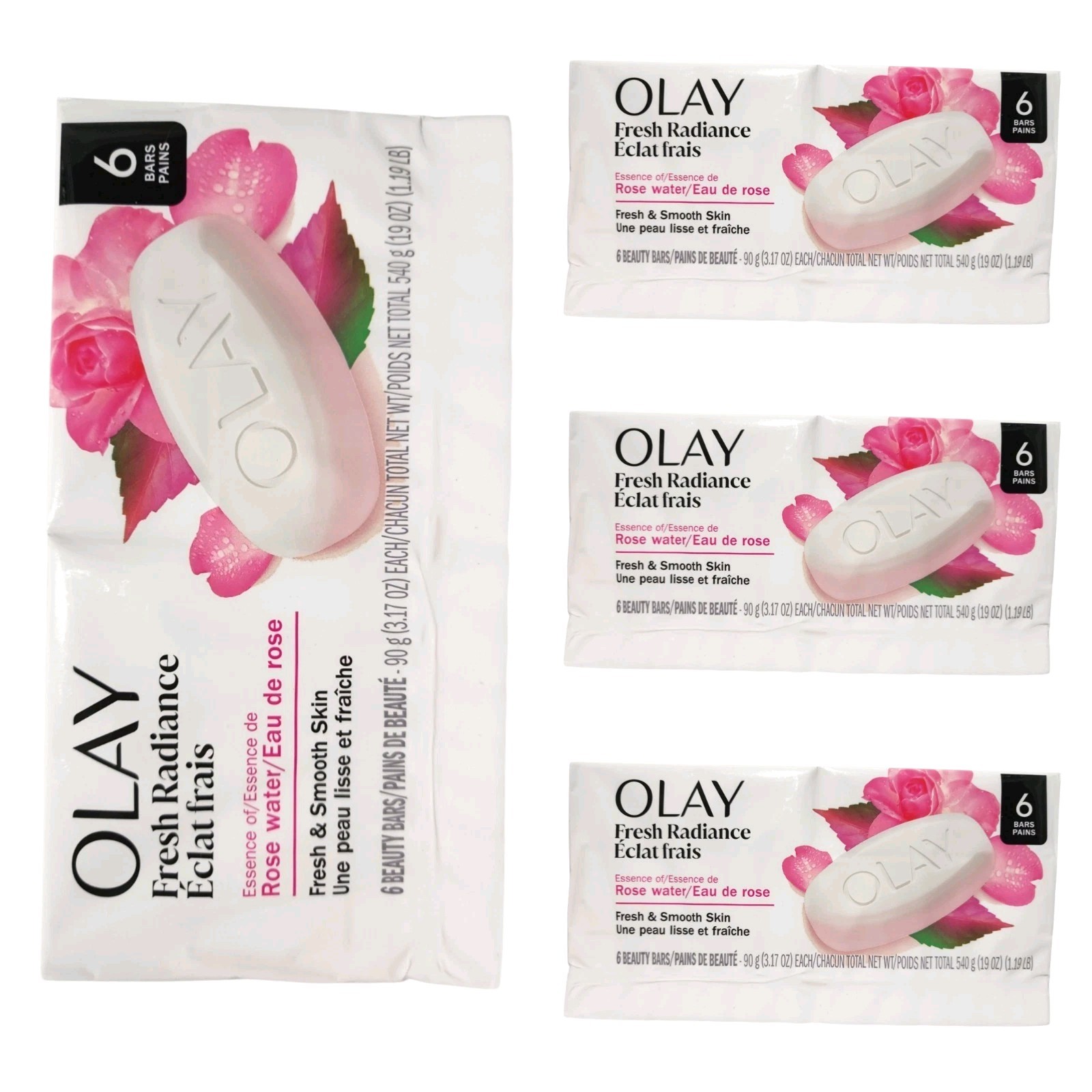 4 Pack OLAY Beauty Bar Soap Fresh Radiance Rose Water, 24 Bars Total BUNDLE