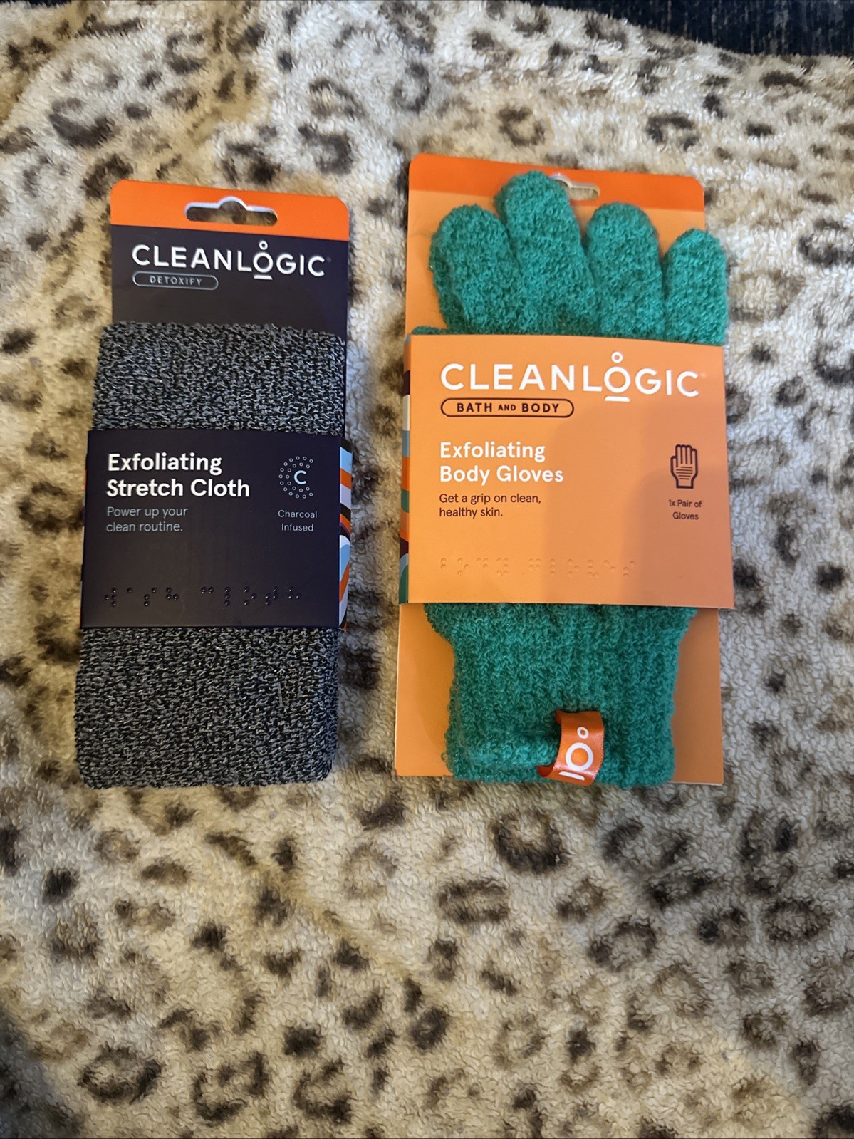 Clean Logic Detox Charcoal Purifying Stretch Wash Cloth &Body Gloves Bundle NEW