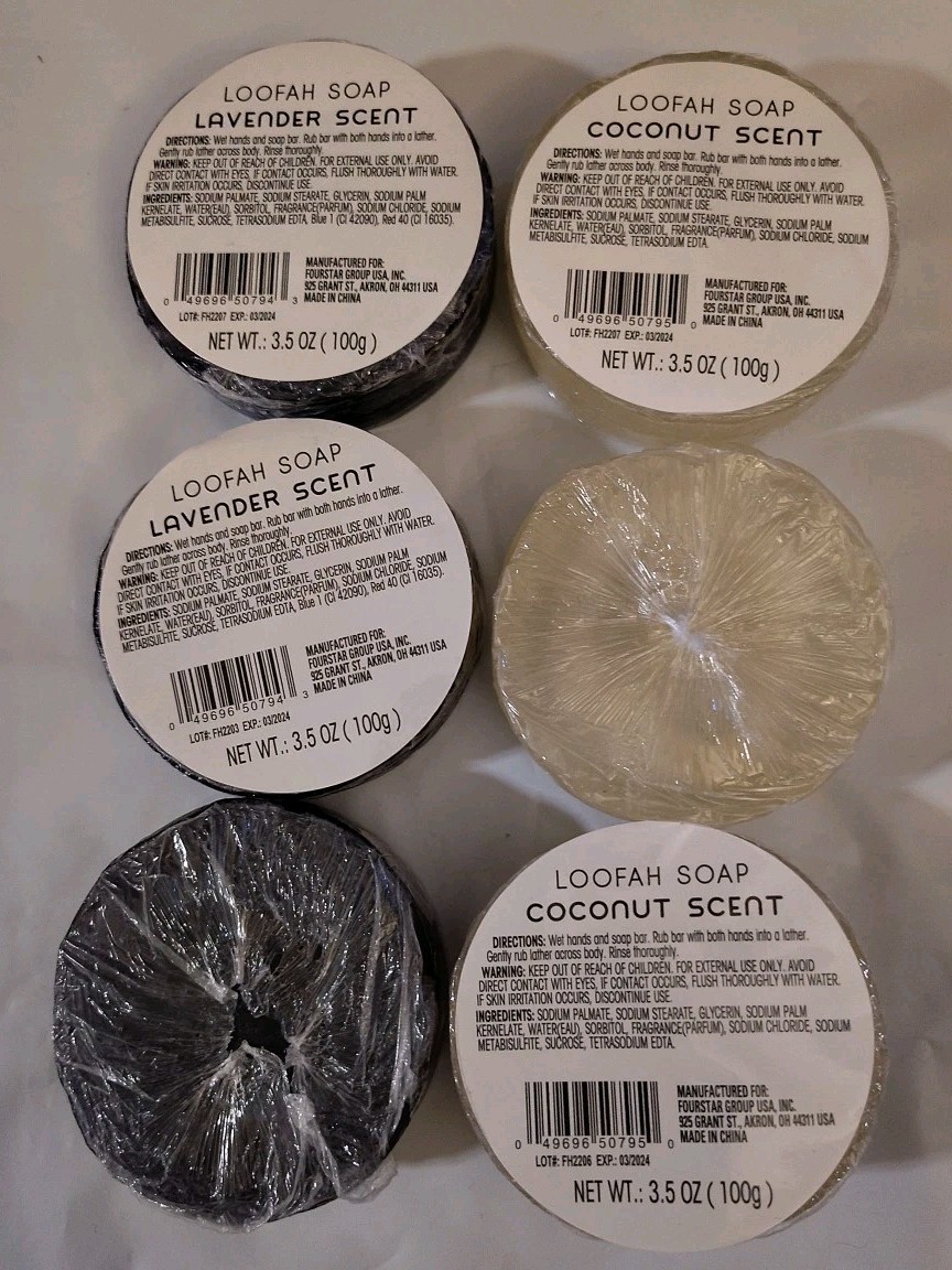 6x Loofah Soap Bars Lavender & Coconut Relaxing Soothing Exfoliating 3.5 oz