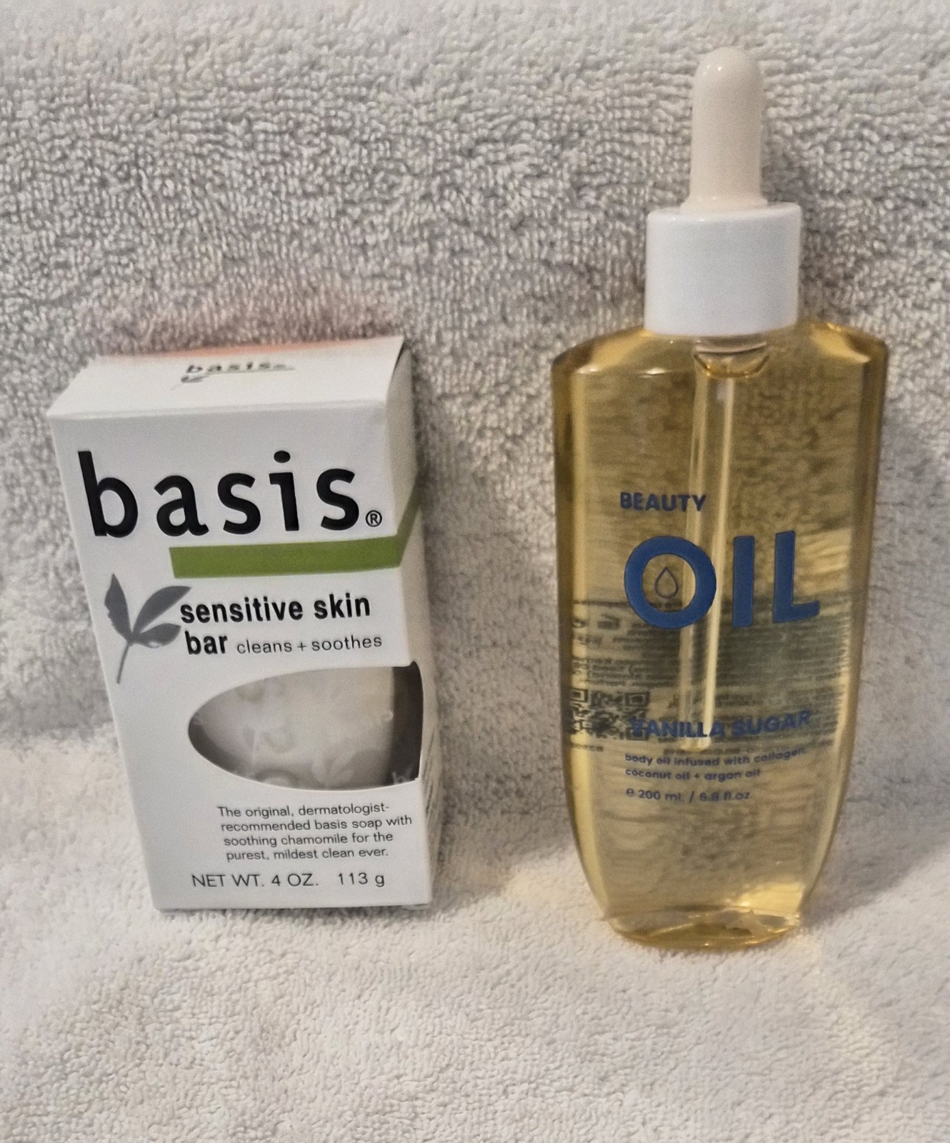 Vanilla Sugar Body Oil And Basis Bar Soap For Sensitive Skin Package