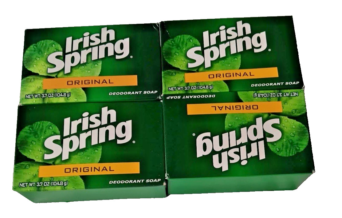 Irish Spring ORIGINAL Deodorant Soap Lot of 4 Large Bars 3.7 Oz New No Flax