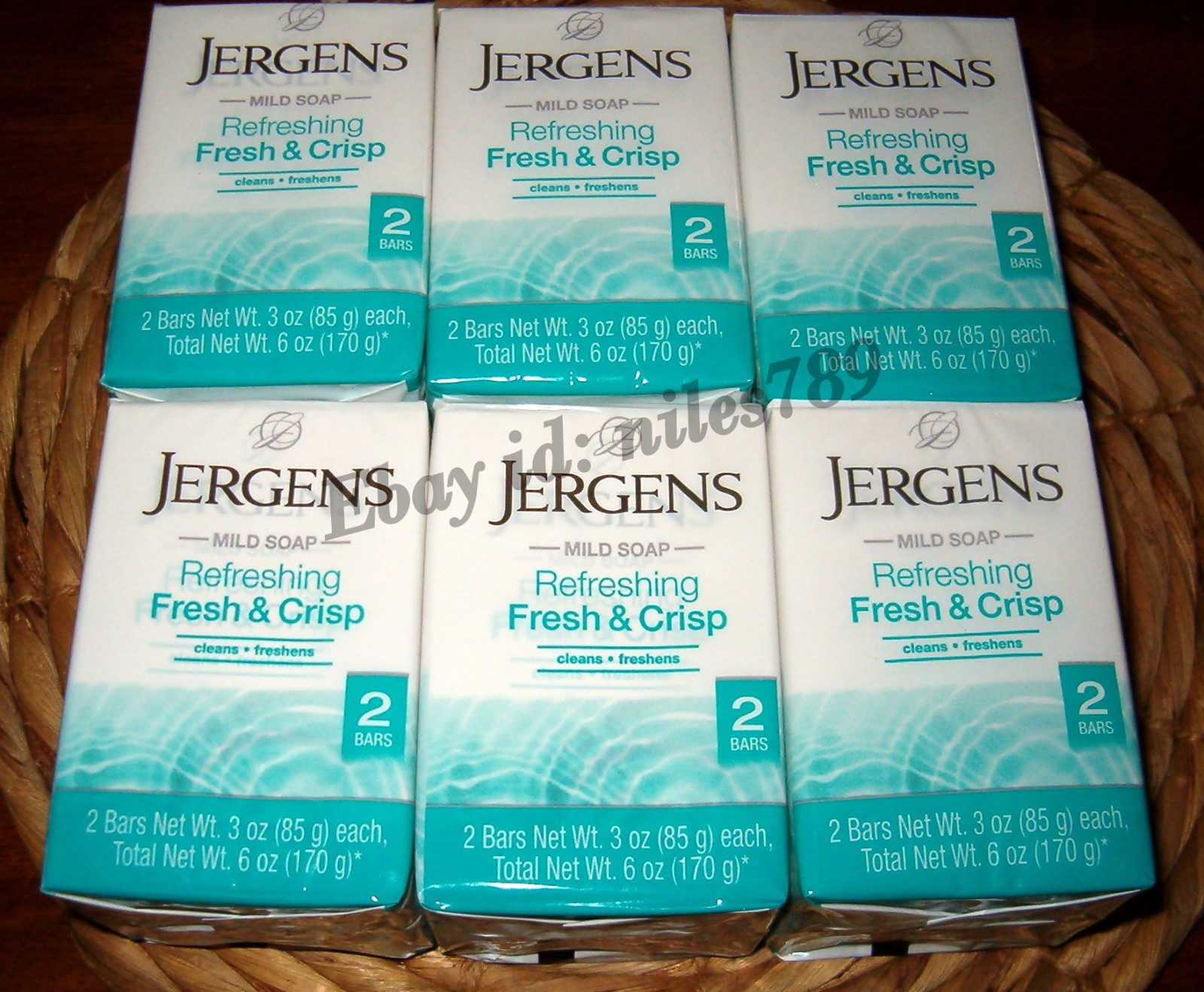 Jergens Mild Soap, Refreshing FRESH And CRISP 6 Pack, 12 Bars 3 Oz ea. New