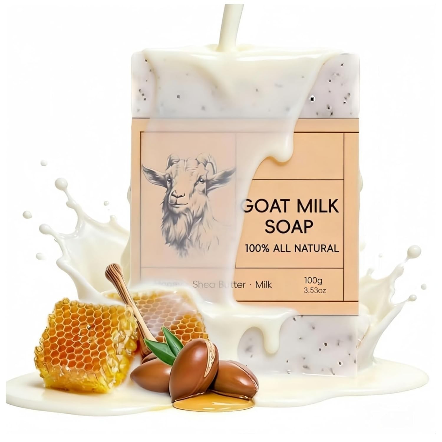 Honey Goat Milk Soap Bar Shea Butter Coconut Oil Triple Milled Moisturizing 100g