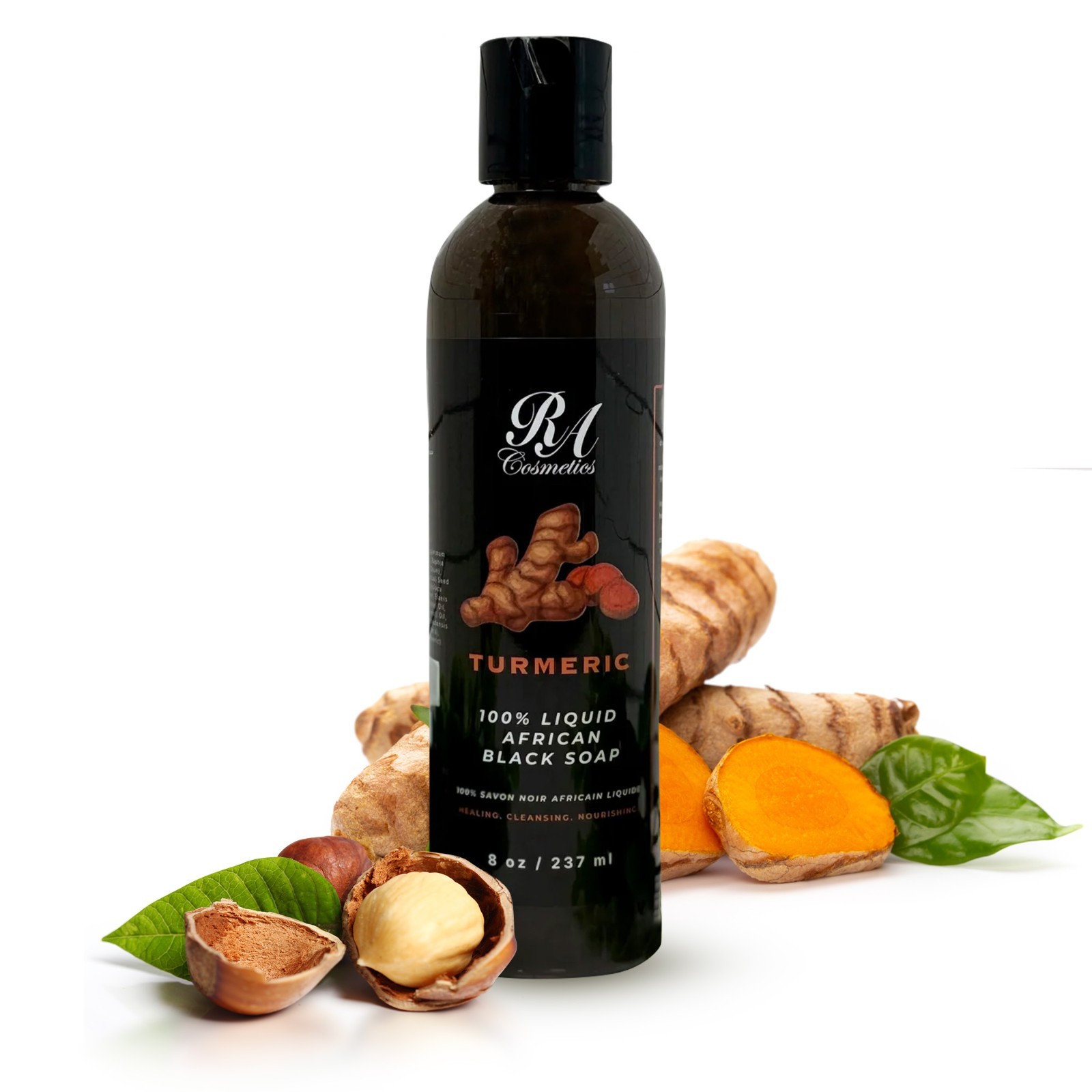 RA Cosmetics African Liquid Black Soap 8oz – Body & Face Wash – For Oily & Acne