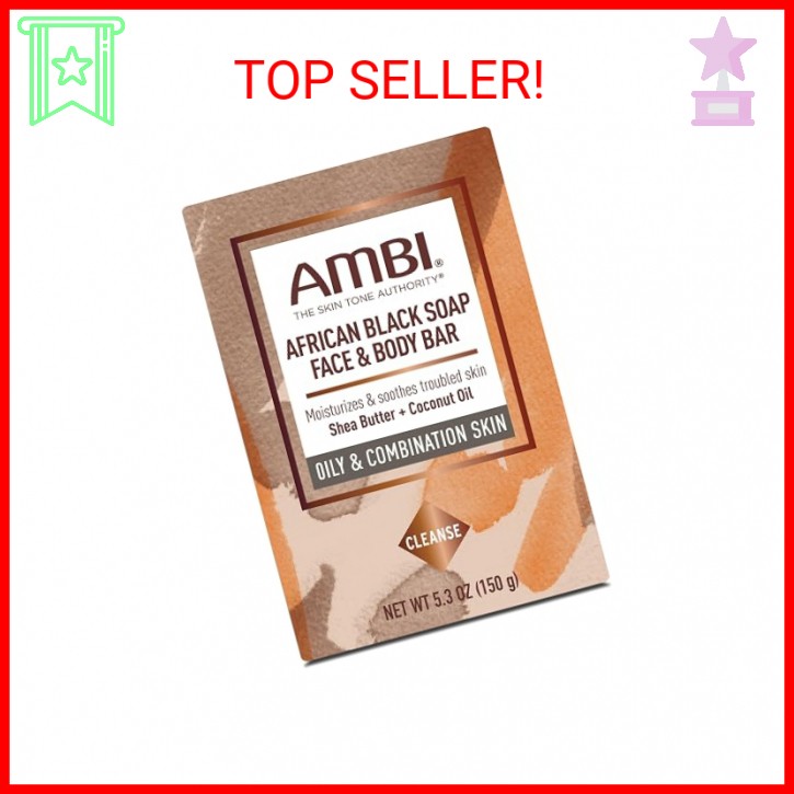 Ambi African Black Soap Face & Body Bar, Cleans and Nourishes Skin, Rinses Clear