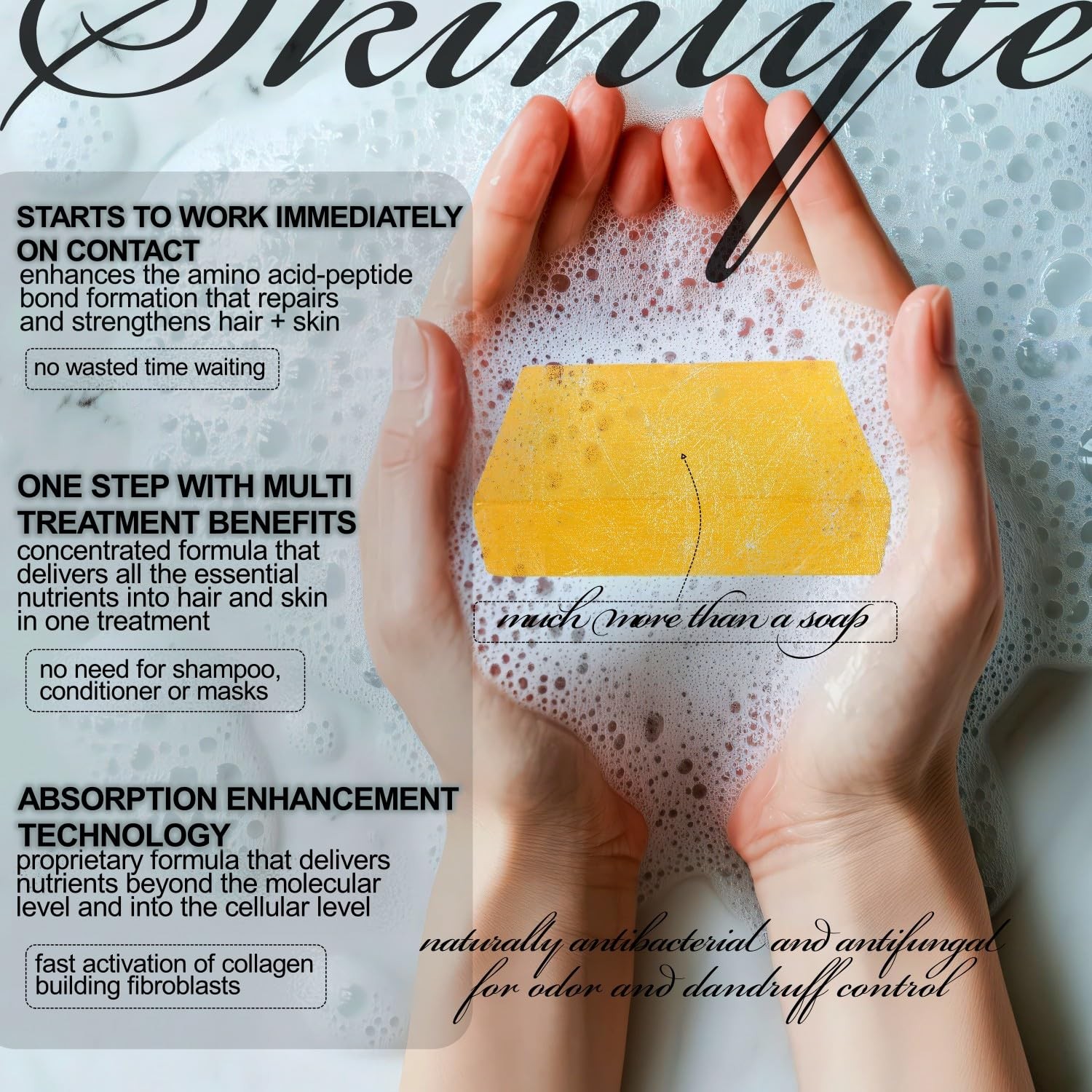 SKINLYTE Natural Hair & Body Soap Bar with Keratin Collagen Peptides 8 oz