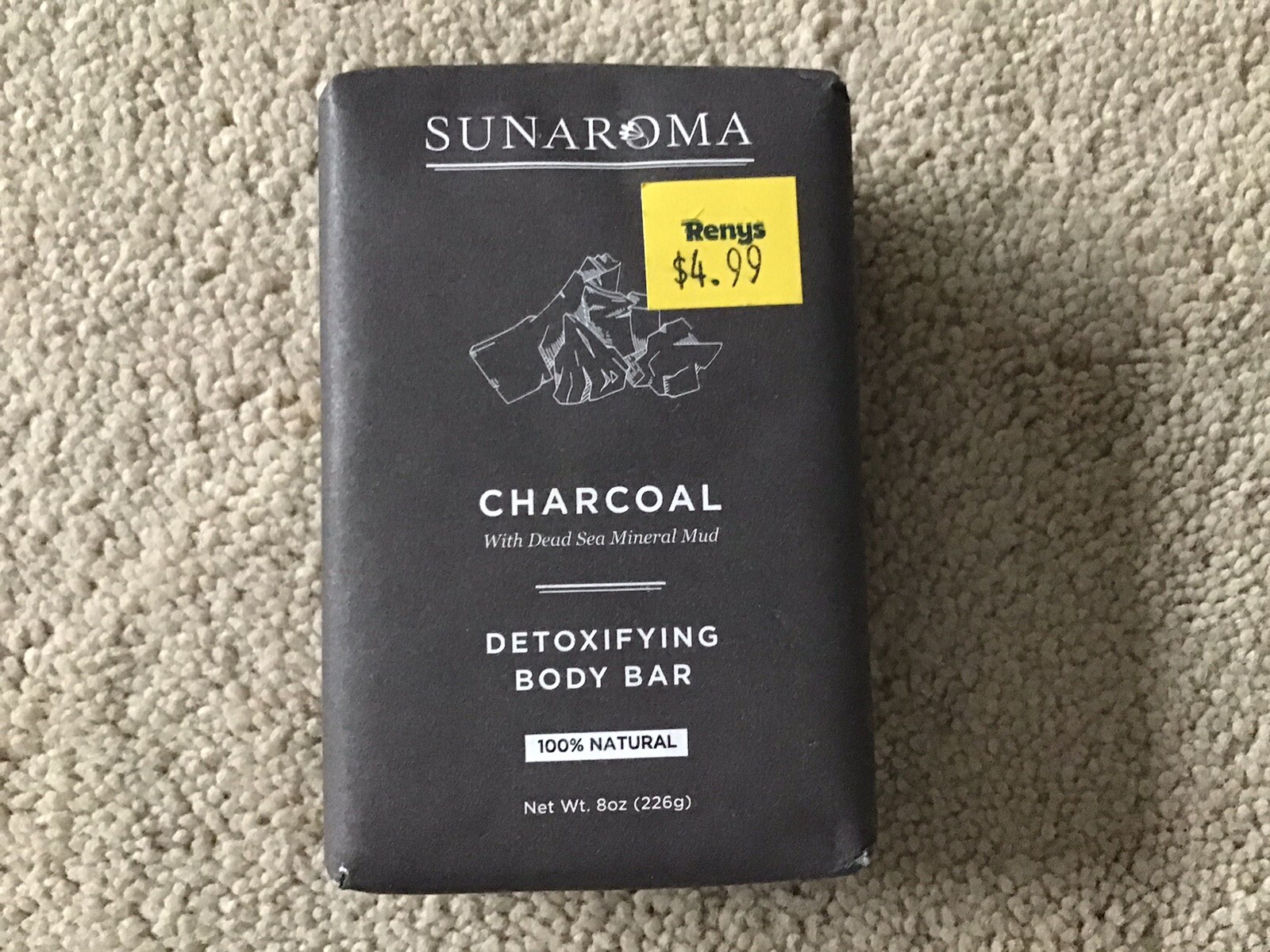 NEW Sunaroma Charcoal Detoxifying Body Bar 8 Oz. 100% Natural