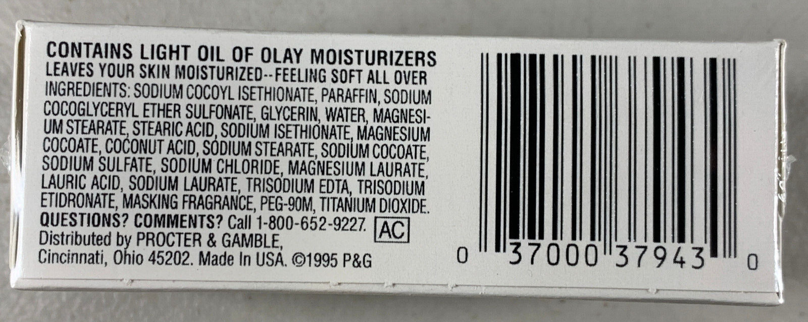 New Sealed Vintage 1995 Oil of Olay Sensitive Skin White Bath Bar Soap 3.2 oz
