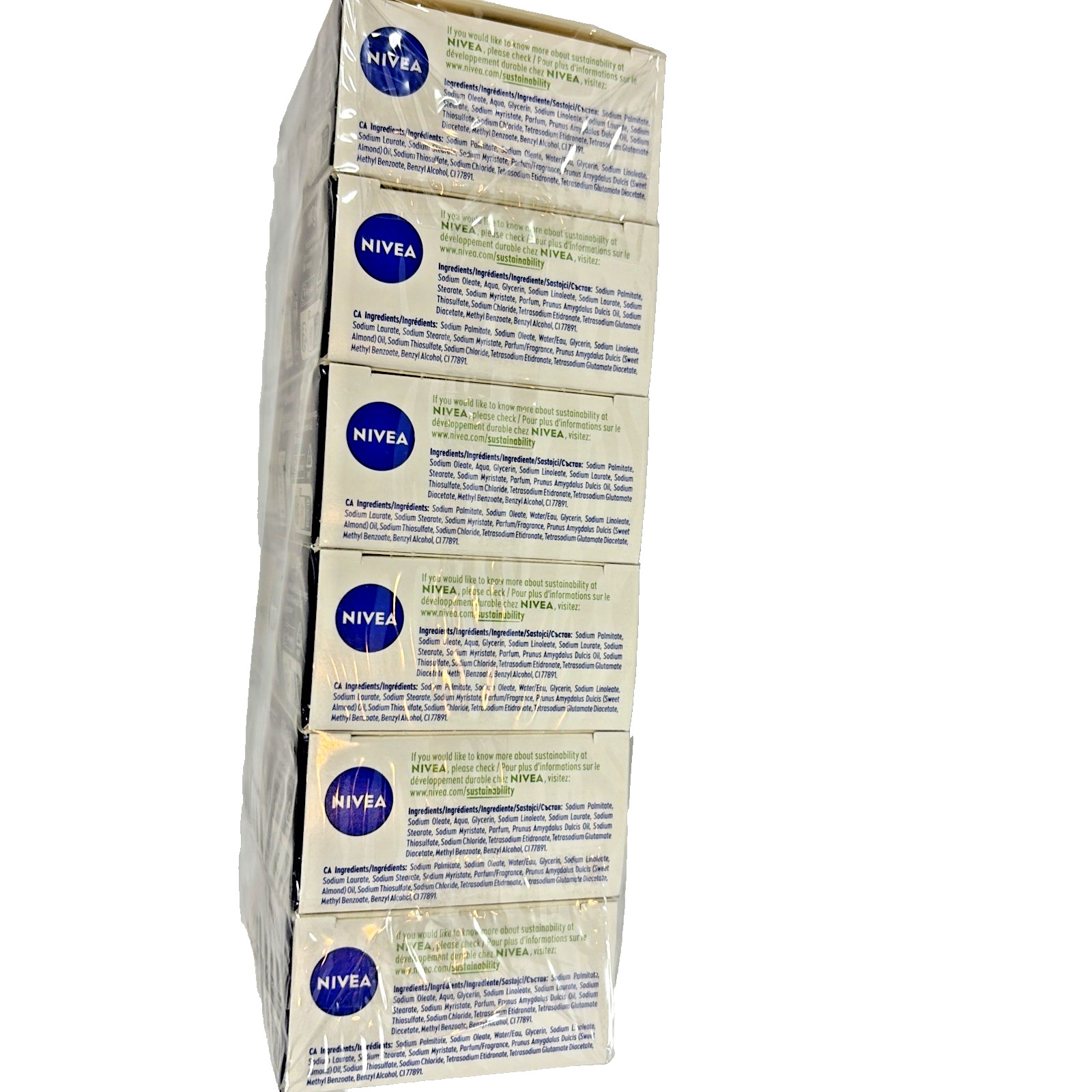 Pack Of 6 Nivea Creme Soft Care Bar Soap 96% Naturally Derived Ingredients 100g