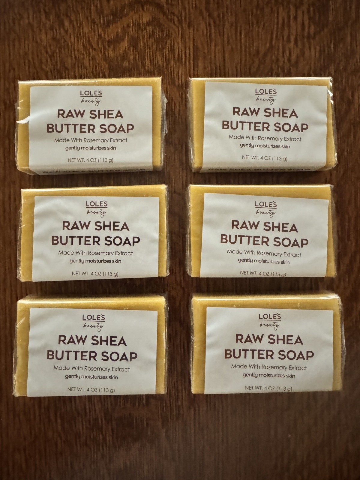 Lot (6) Bars RAW SHEA BUTTER SOAP w Rosemary Extract Organic Shea Butter 4oz ea