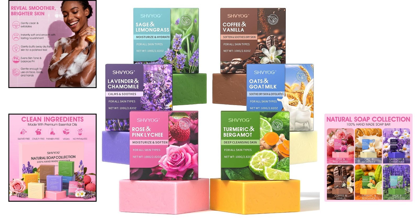 Hydrating 6PCS Soap Gift Set with Organic Ingredients & Invigorating Scents