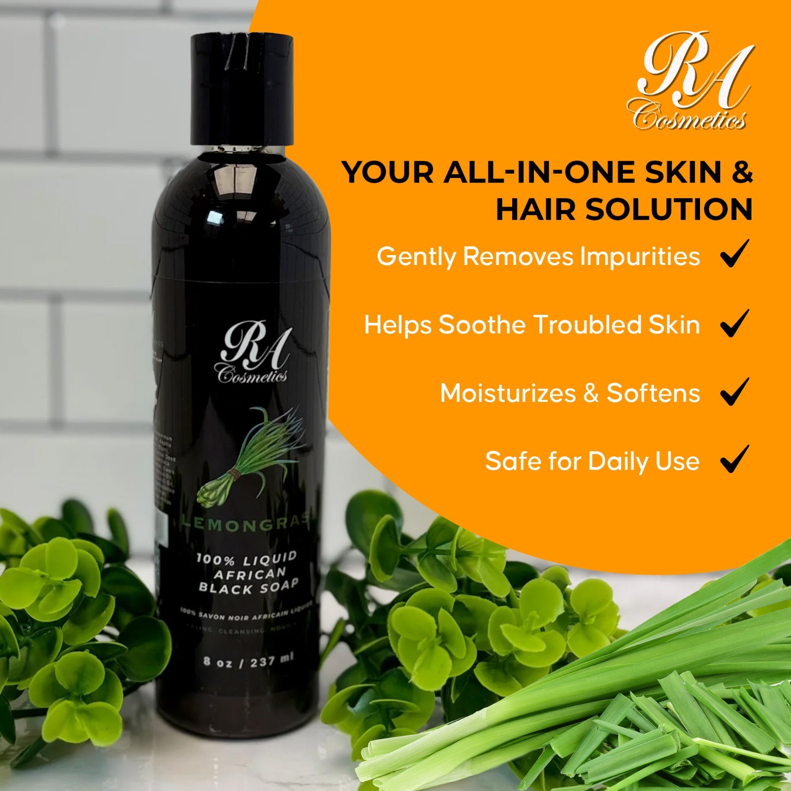 RA Cosmetics African Liquid Black Soap 8oz – Body & Face Wash – For Oily & Acne