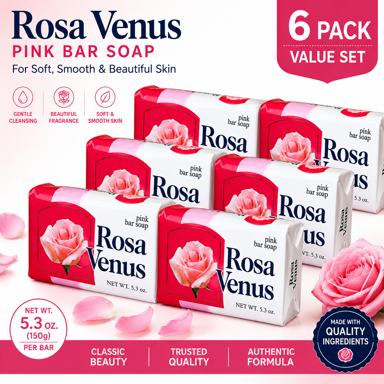 Rosa Venus Pink Bar Soap 3.5 oz – Pack of 6 FREE SHIPPING
